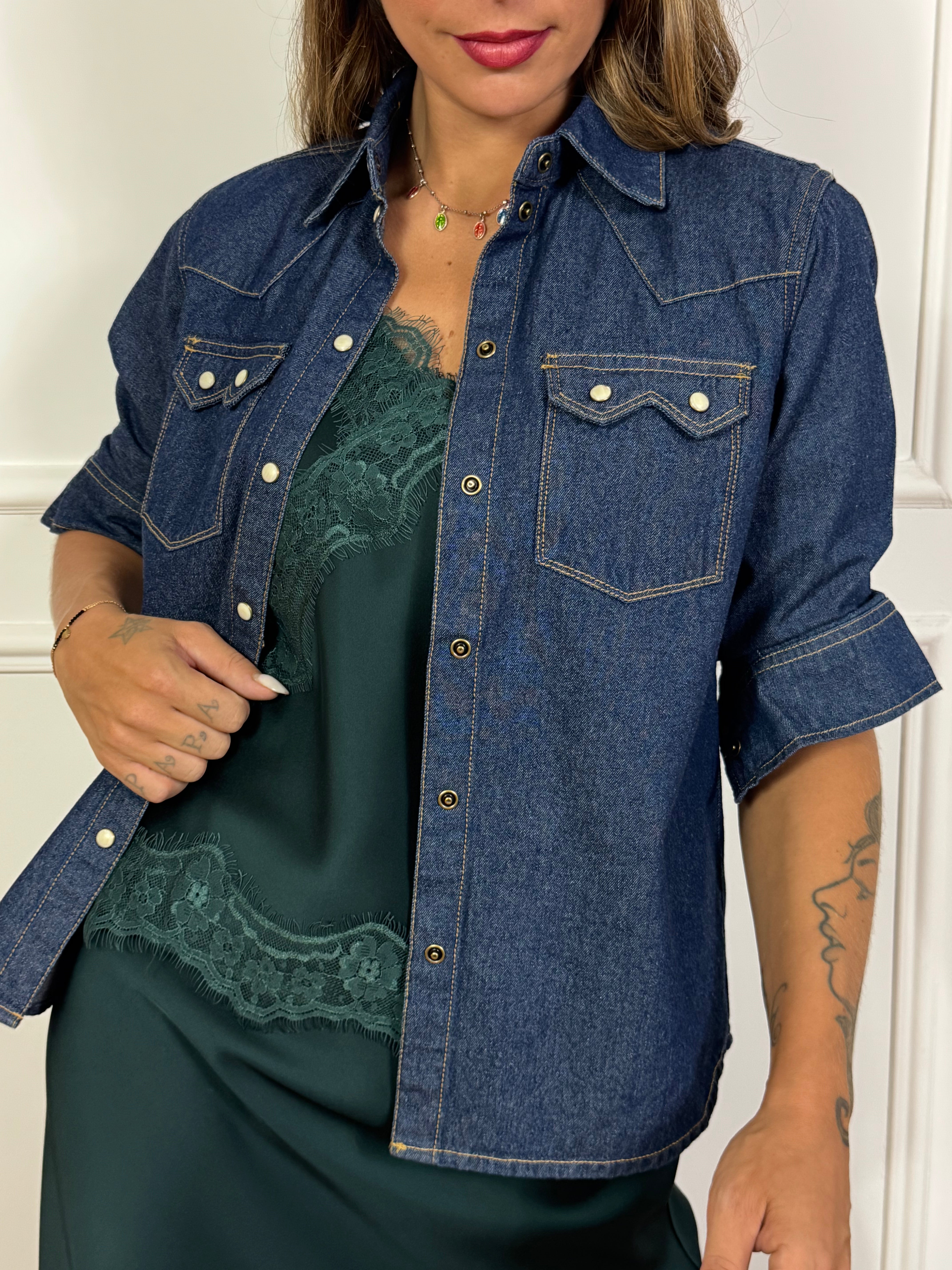 Camicia di jeans con taschini JJXX denim scuro