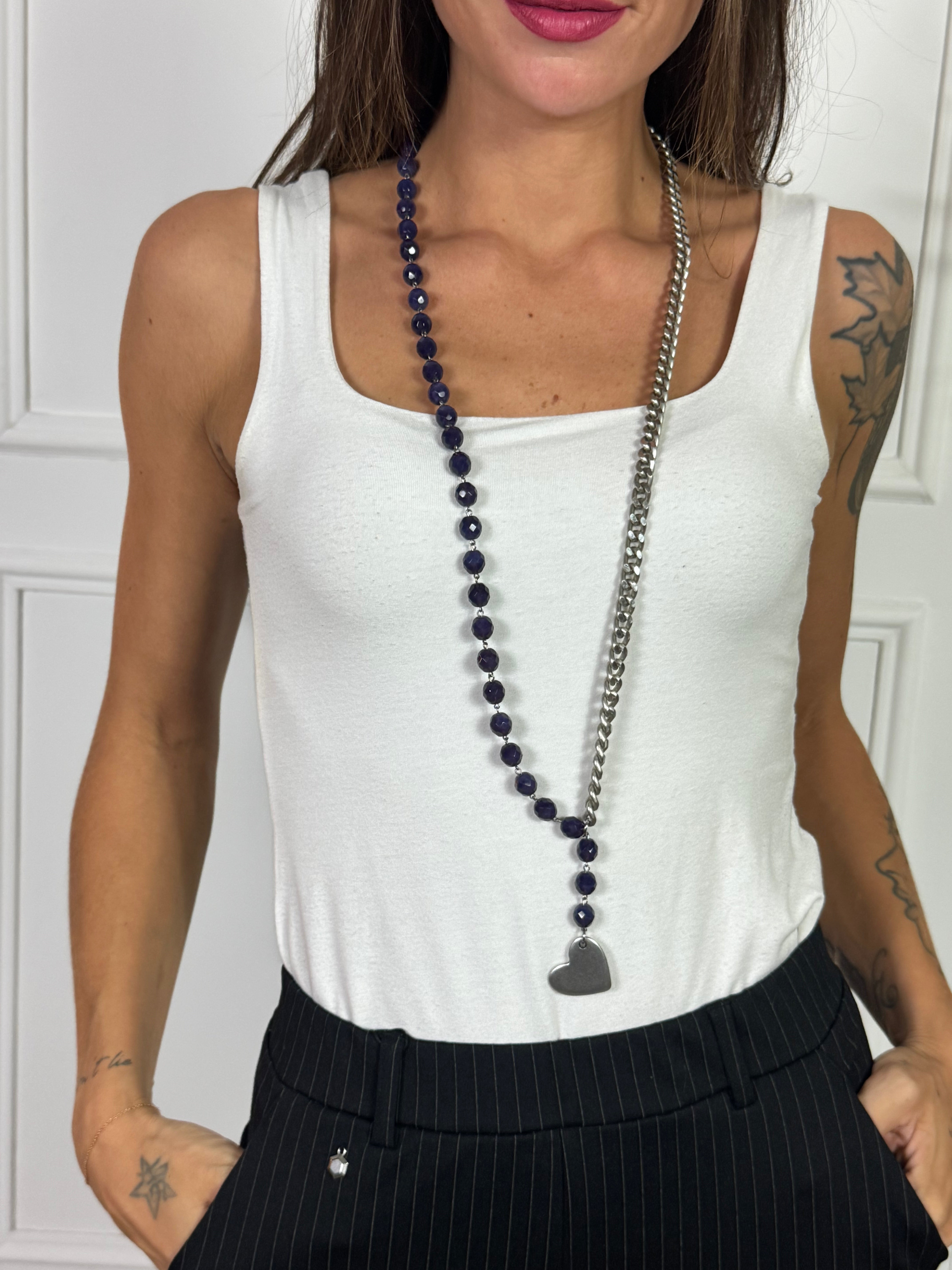 Collana Momi FRANCESCA LUNGA -ARGENTO - CUORE - VIOLA