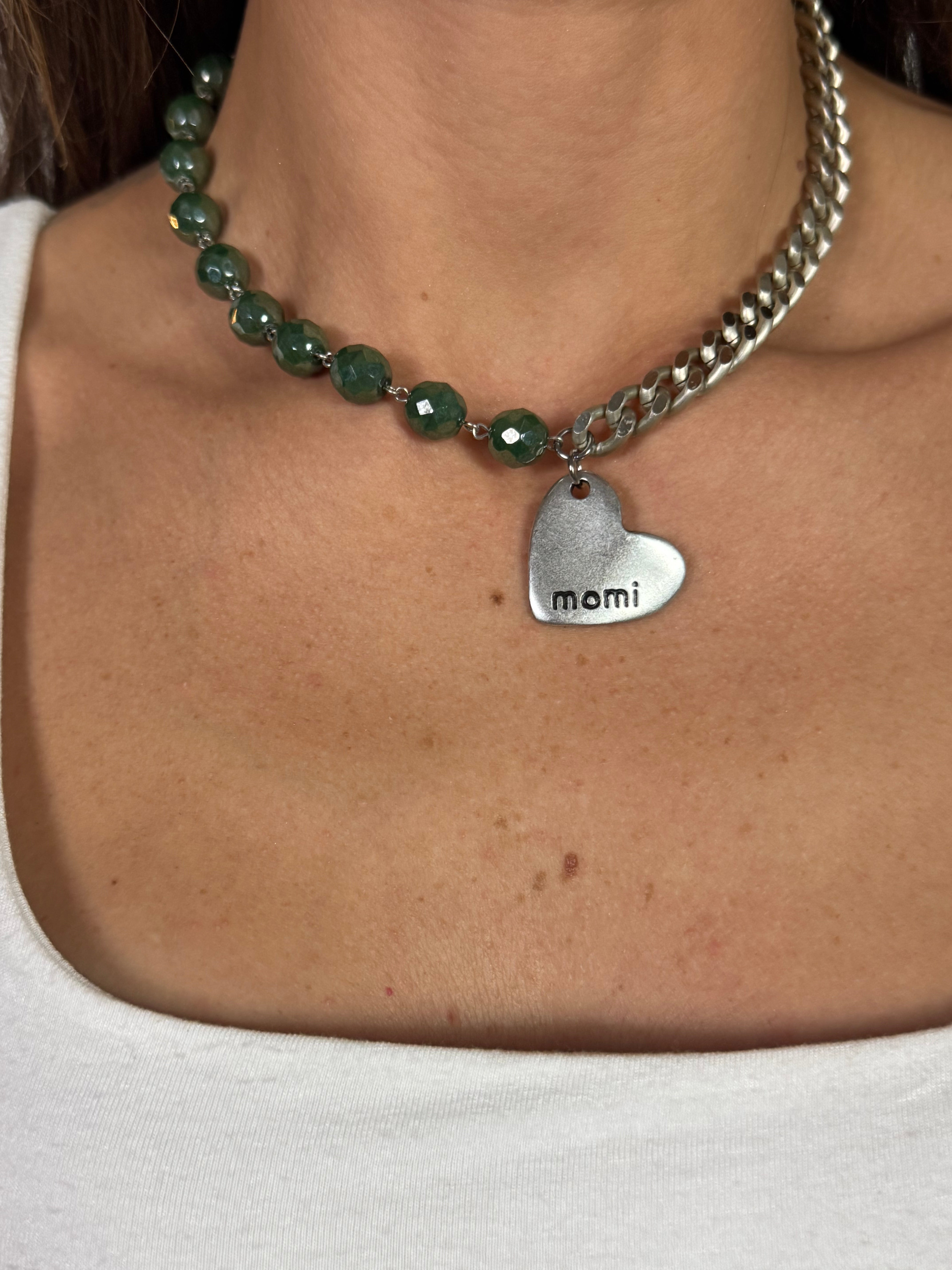 Collana / Bracciale FRANCESCA CORTA Momi - ARGENTO - CUORE - VERDE SMERALDO