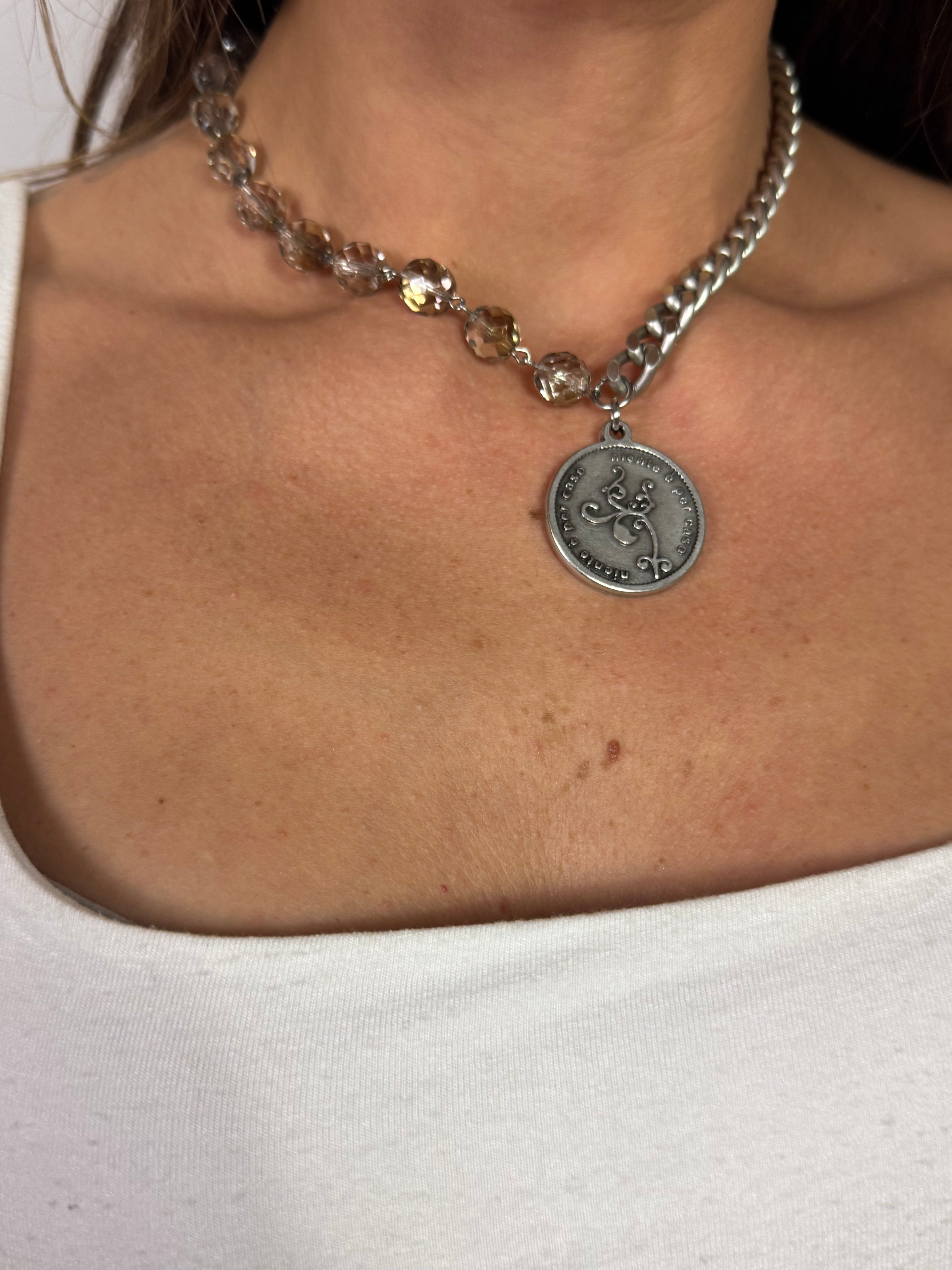 Collana / Bracciale FRANCESCA CORTA Momi - ARGENTO - MEDAGLIA - TRASPARENTE SFUMATO
