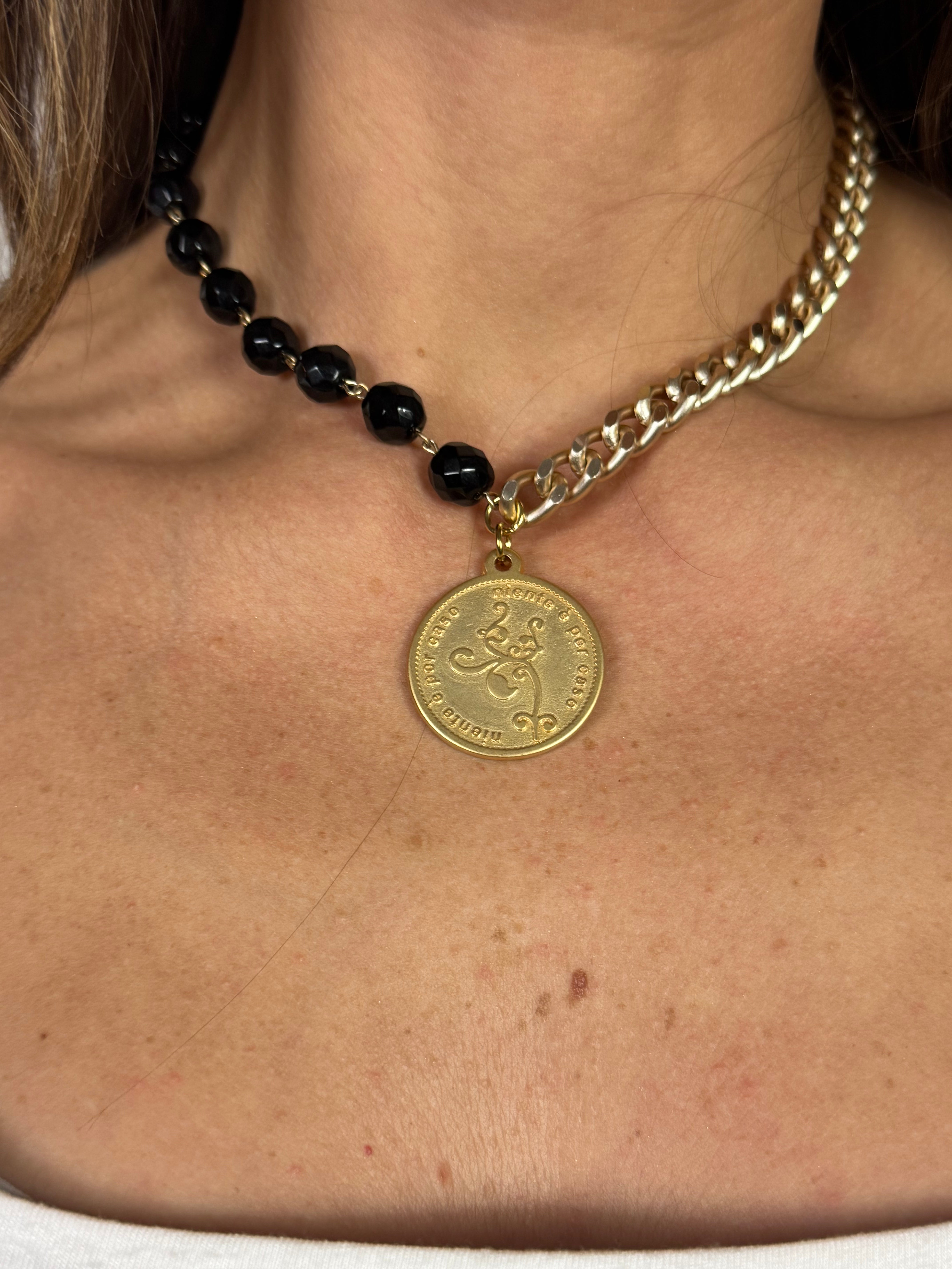 Collana / Bracciale FRANCESCA CORTA Momi - ORO - MEDAGLIA - NERO