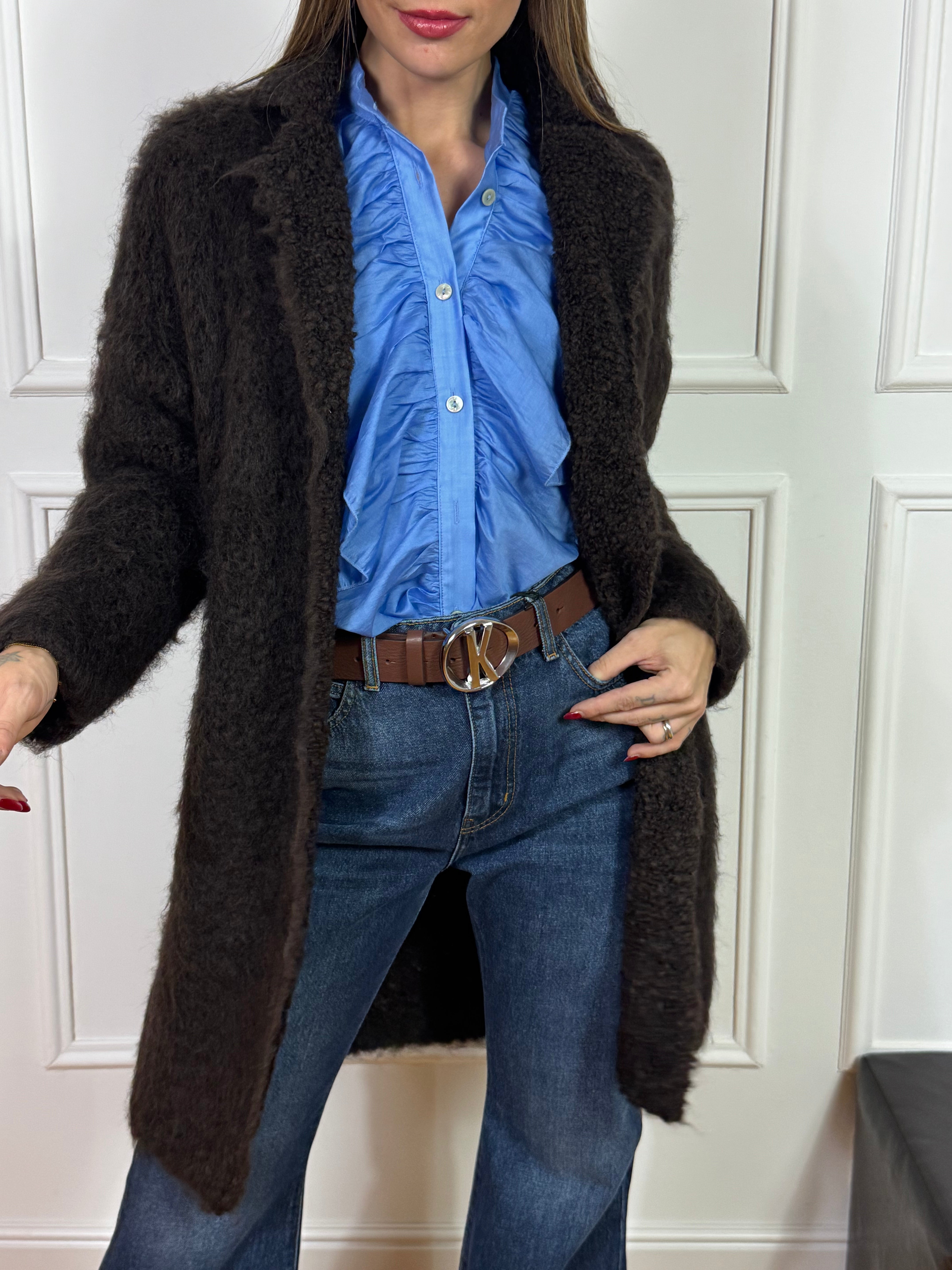 Cappottino misto mohair revers con bottoni Kontatto MANICA LUNGA