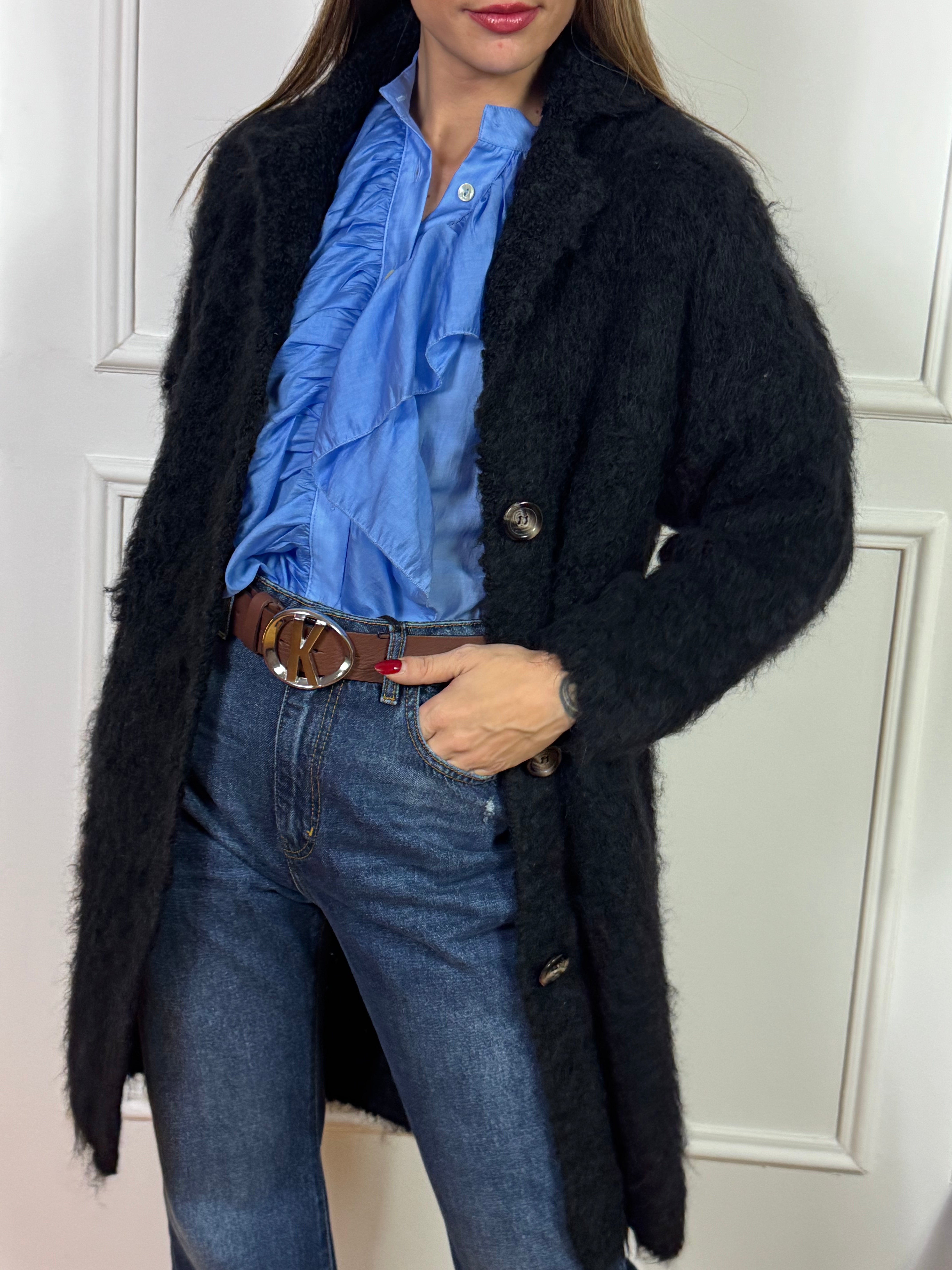 Cappottino misto mohair revers con bottoni Kontatto MANICA LUNGA