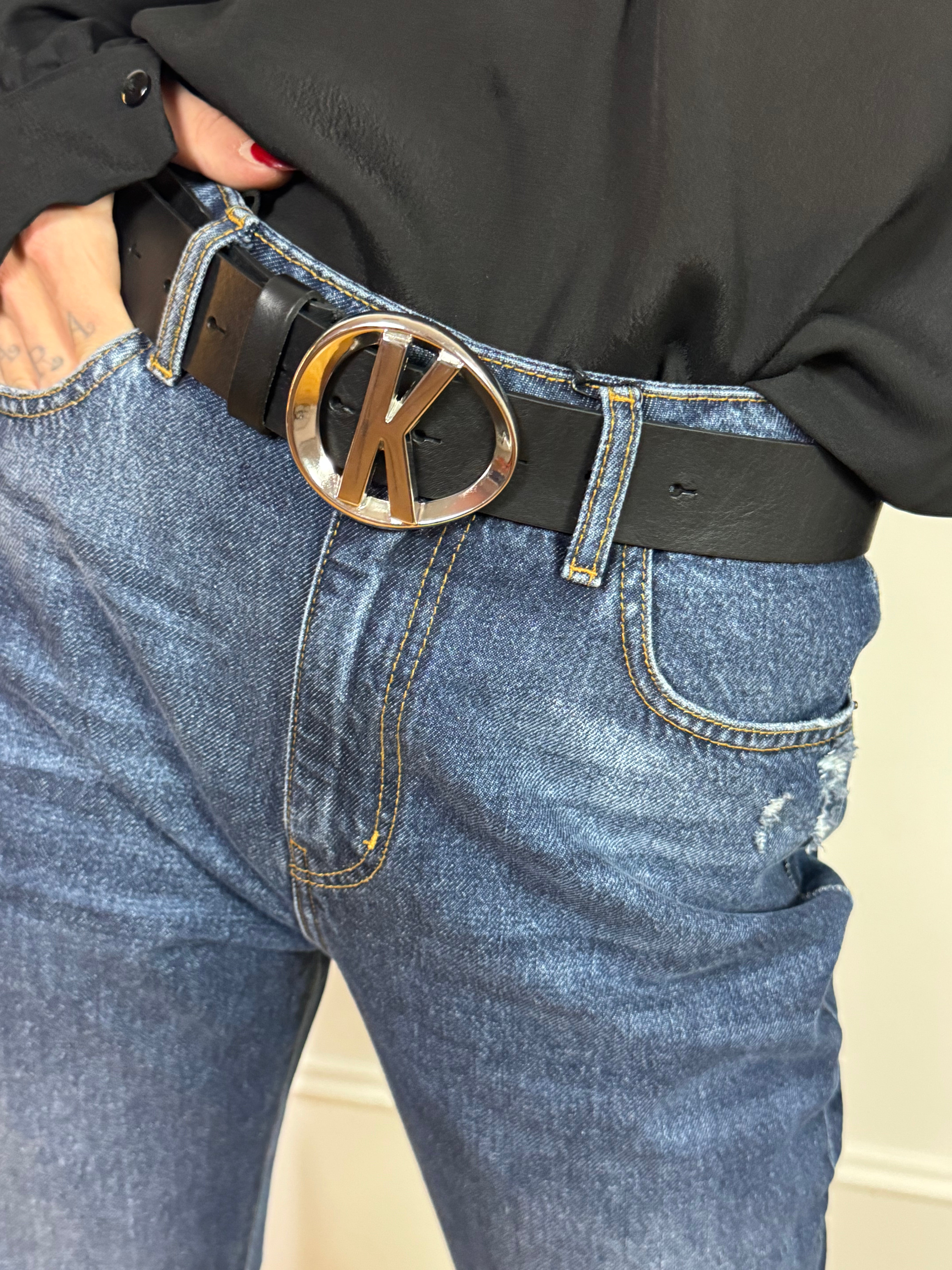 Cintura in pelle Kontatto con fibbia logo PELLE SEMPLICE