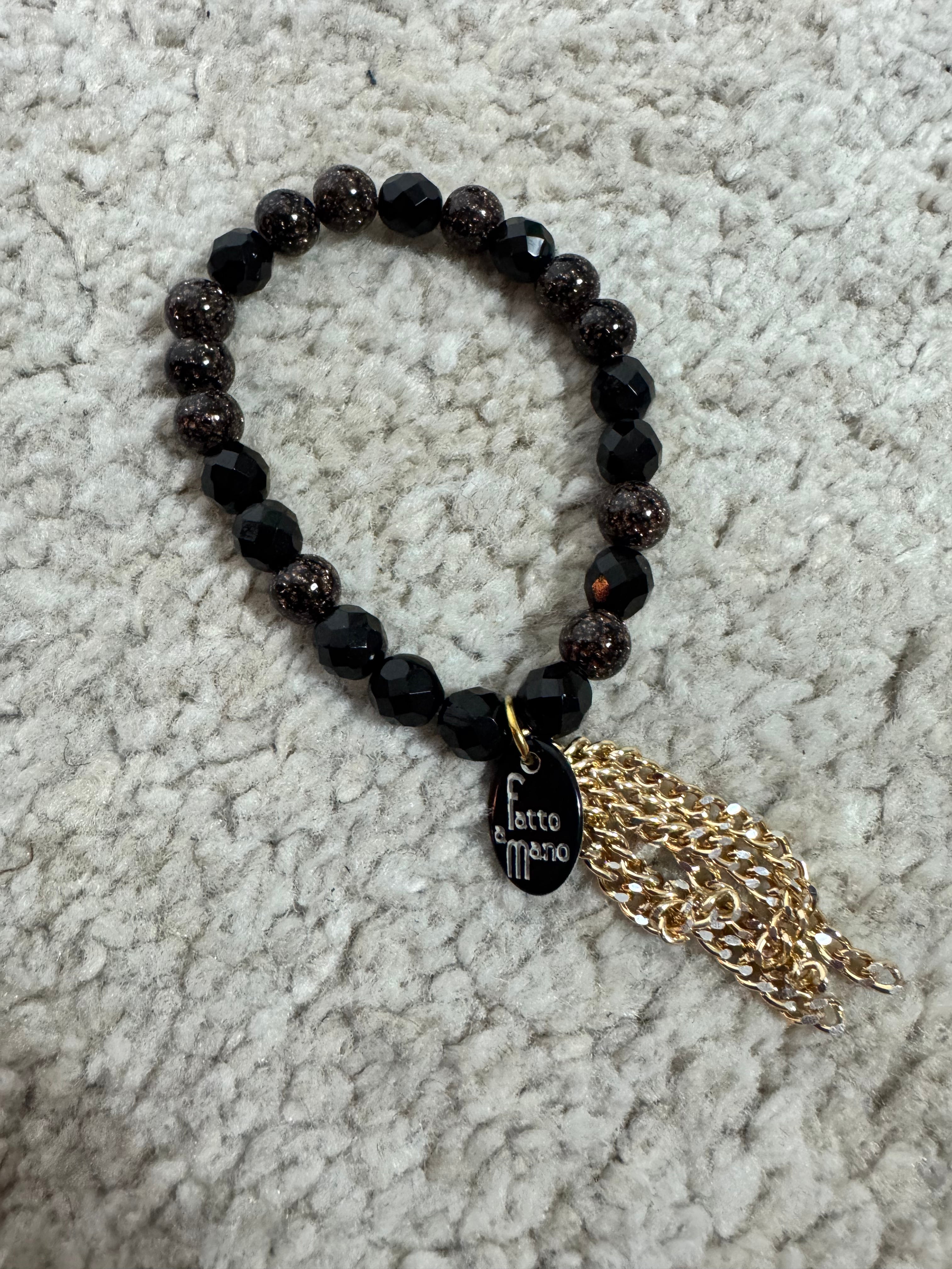 BRACCIALE Momi - FRANGE - PERLE BRONZO CRISTALLI NERO