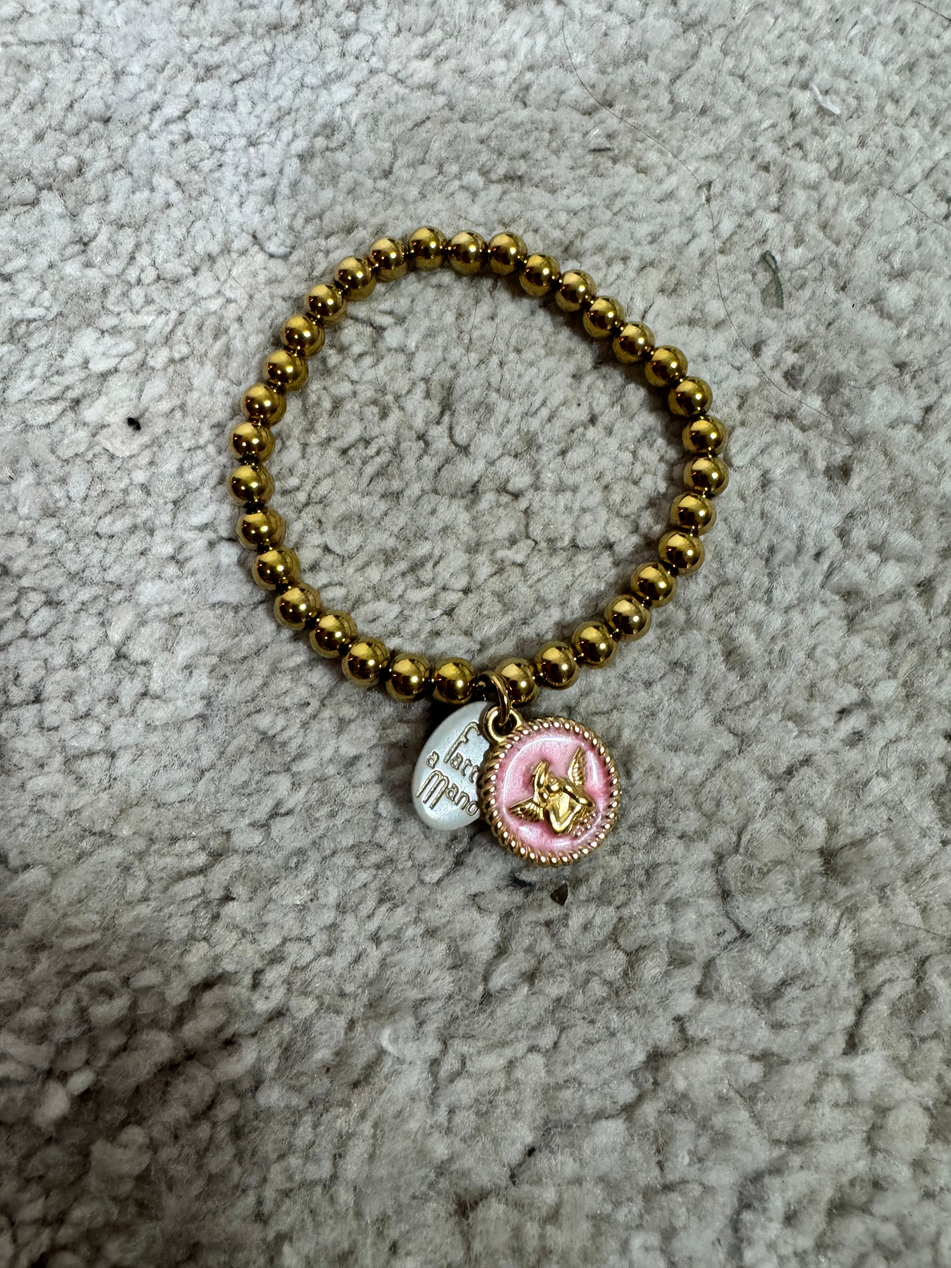 Bracciale perle oro LUCIDO - ciondolo ROSA ANGIOLETTO