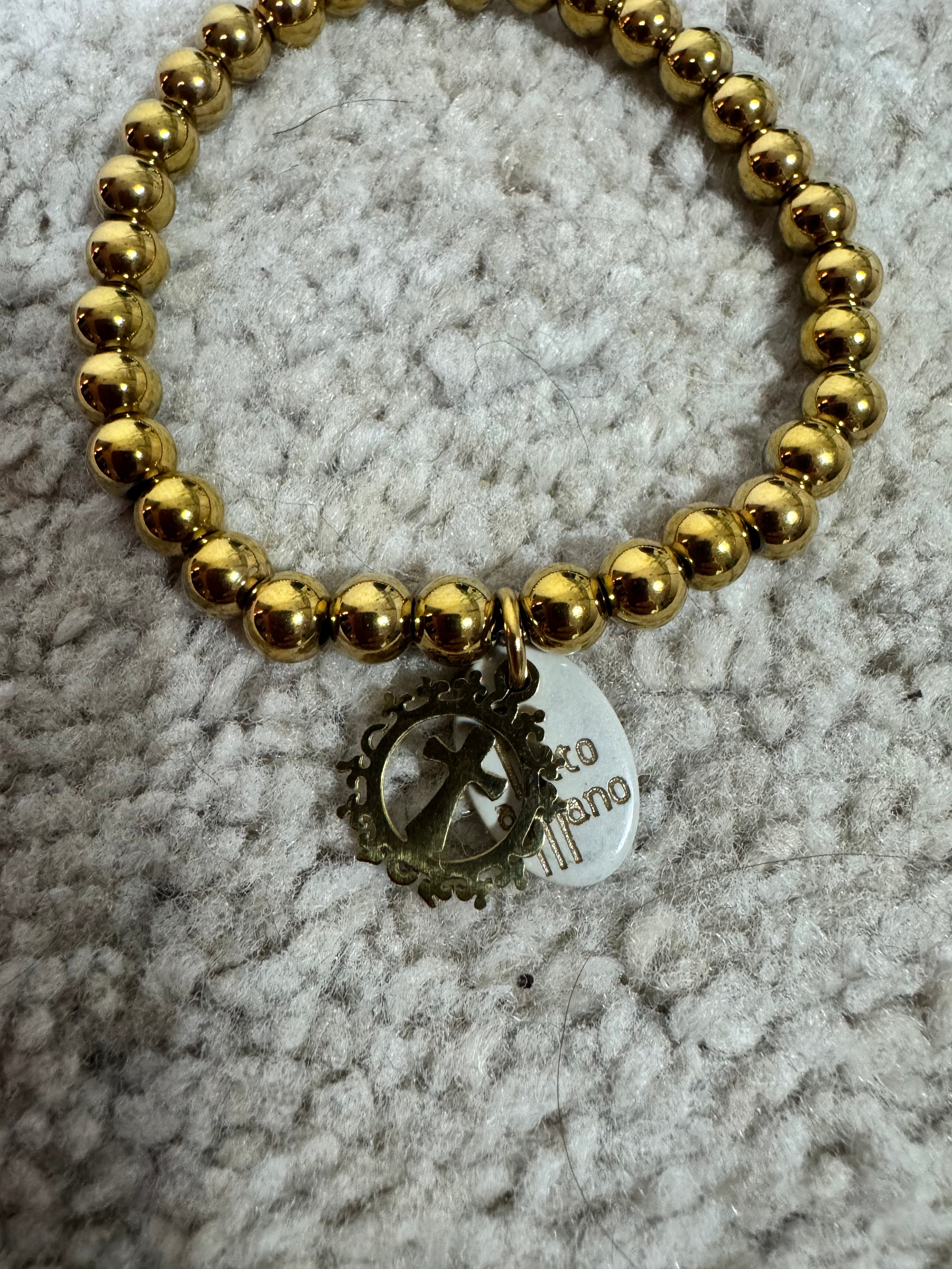 Bracciale perle oro LUCIDO - ciondolo CROCE