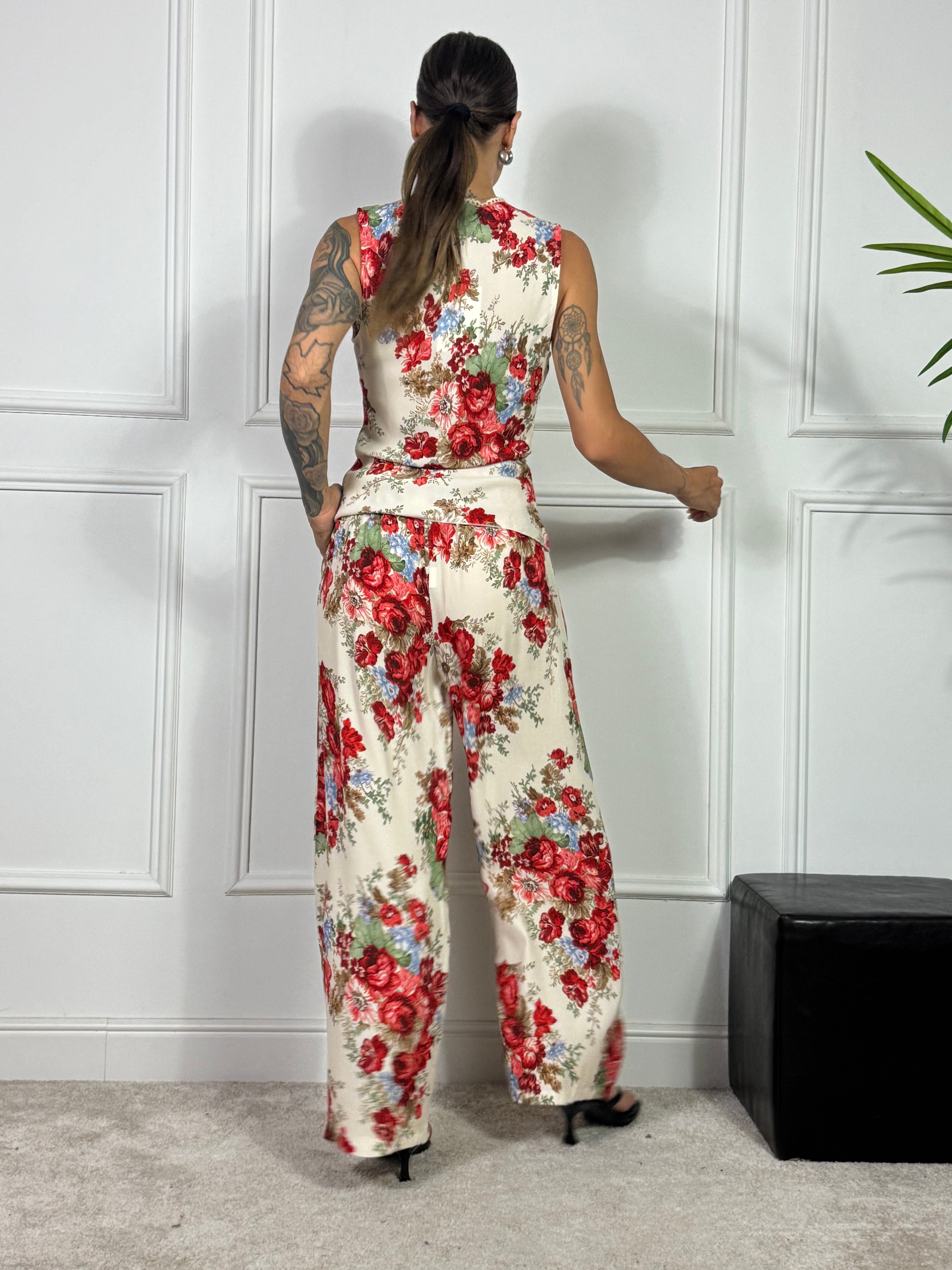 Pantalone Kikisix stampa ROSE ROSSE