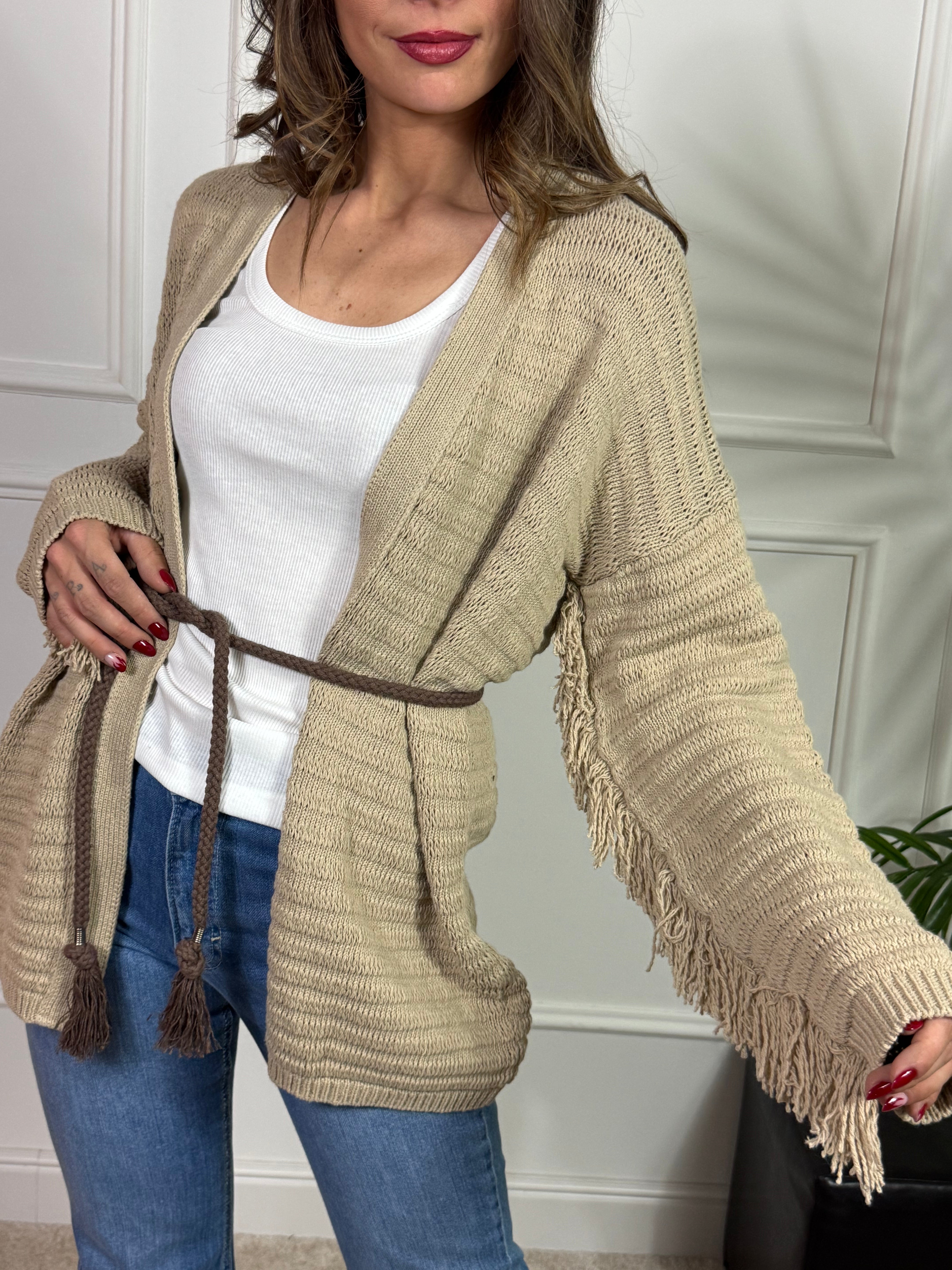 Cardigan frange Kontatto con cintura corda