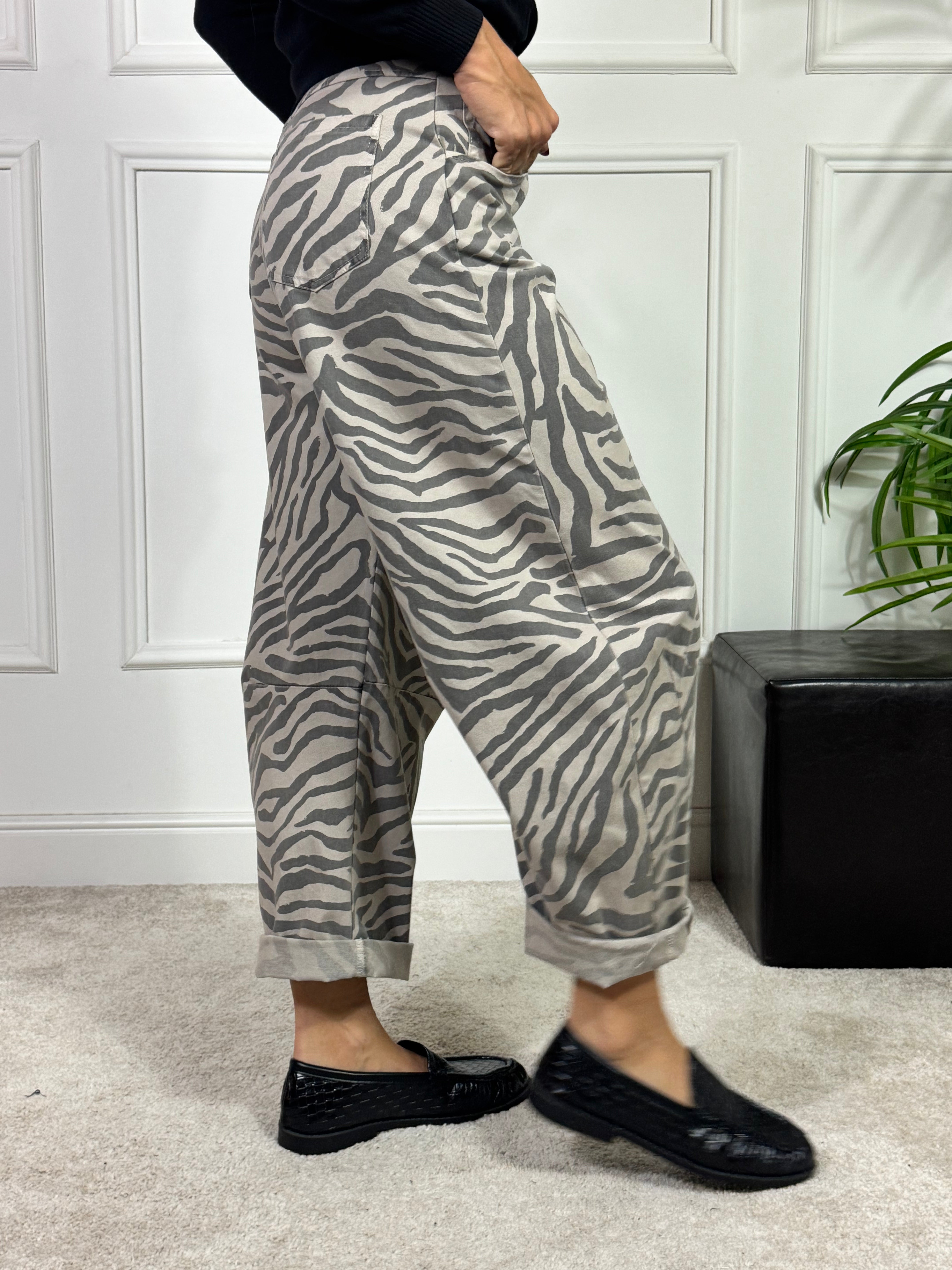 Pantalone tela cotone OVETTO Susy Mix fantasia ZEBRATA