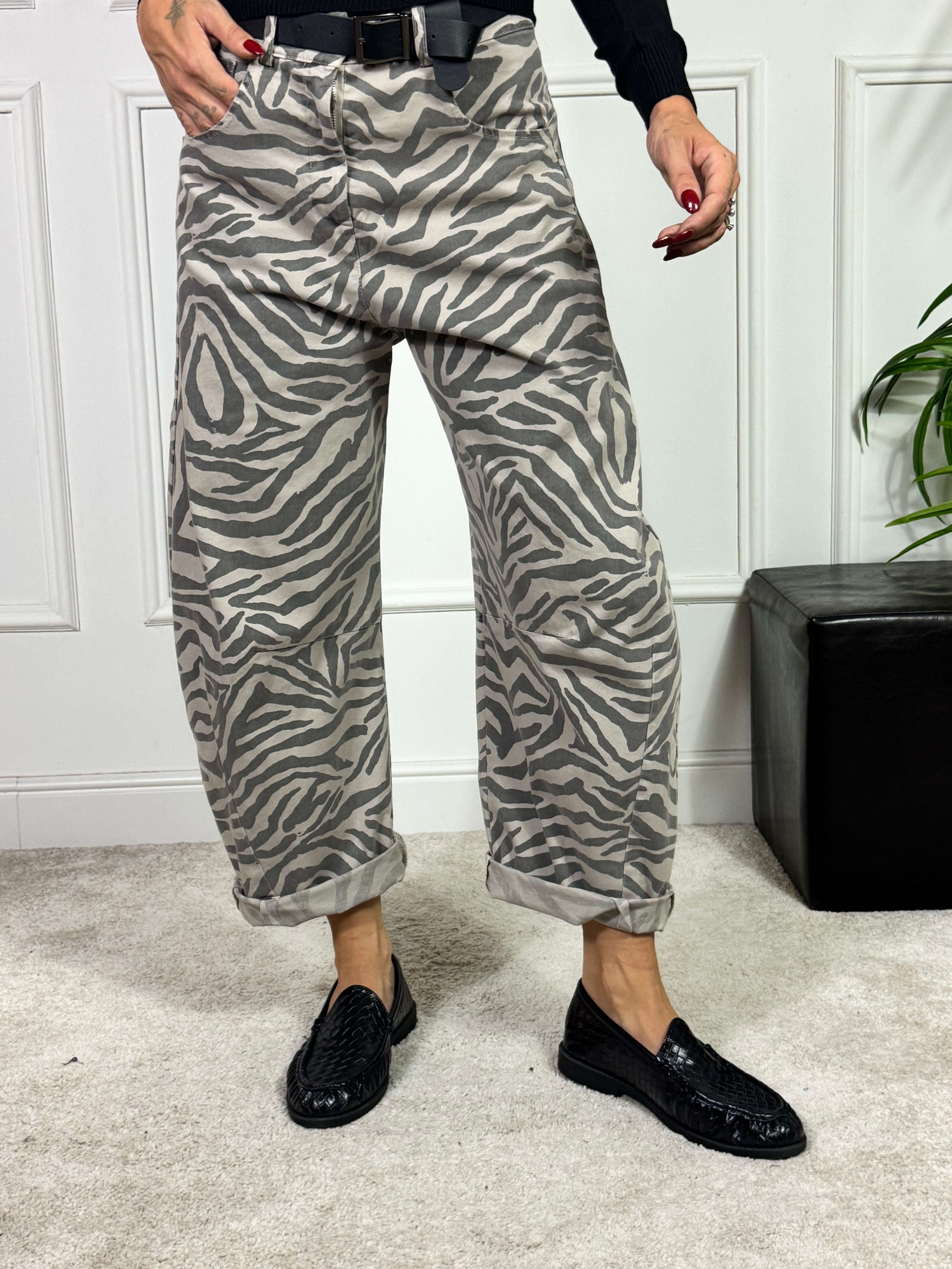Pantalone tela cotone OVETTO Susy Mix fantasia ZEBRATA