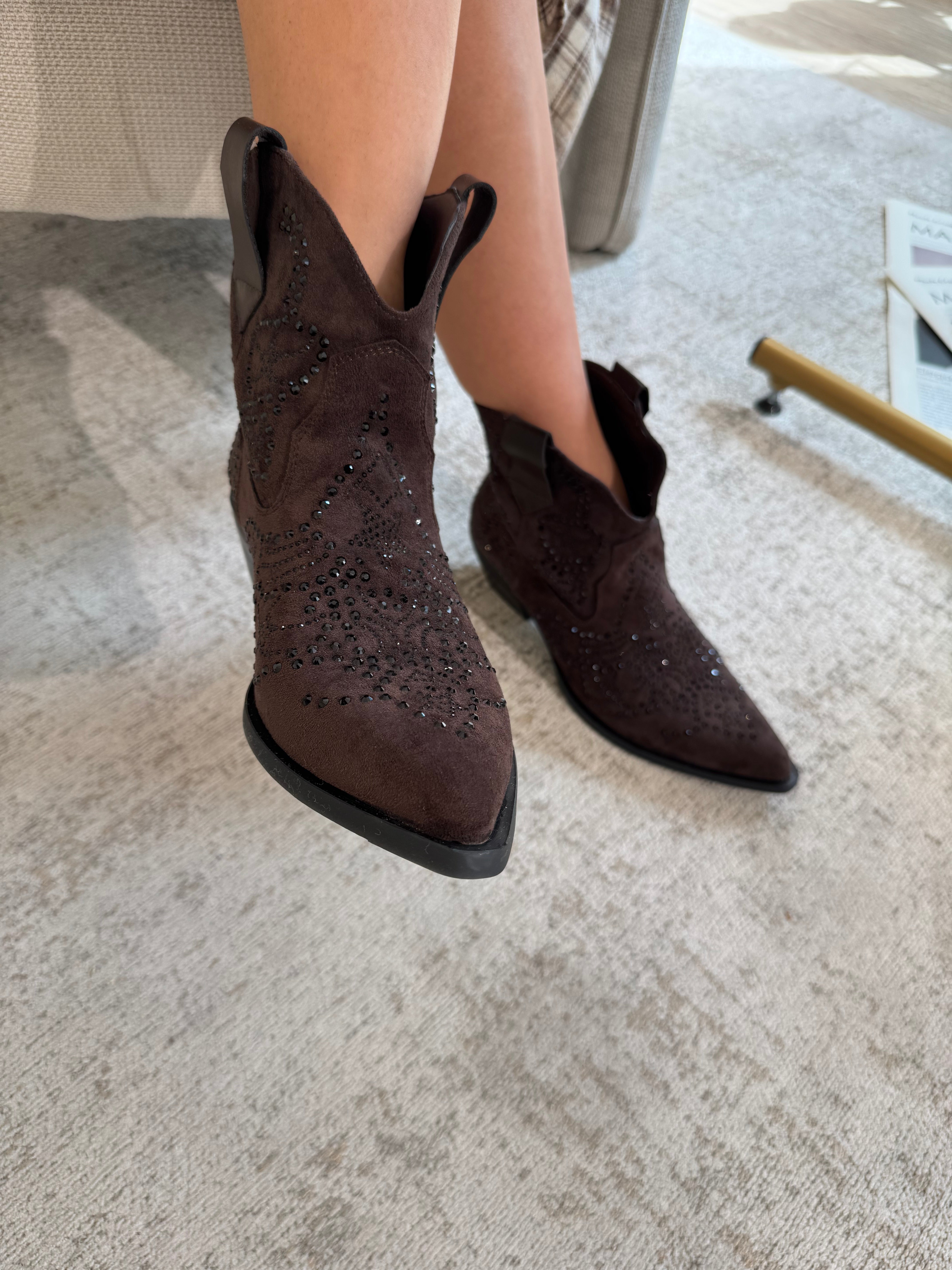Stivaletto texano basso scamosciato con STRASS