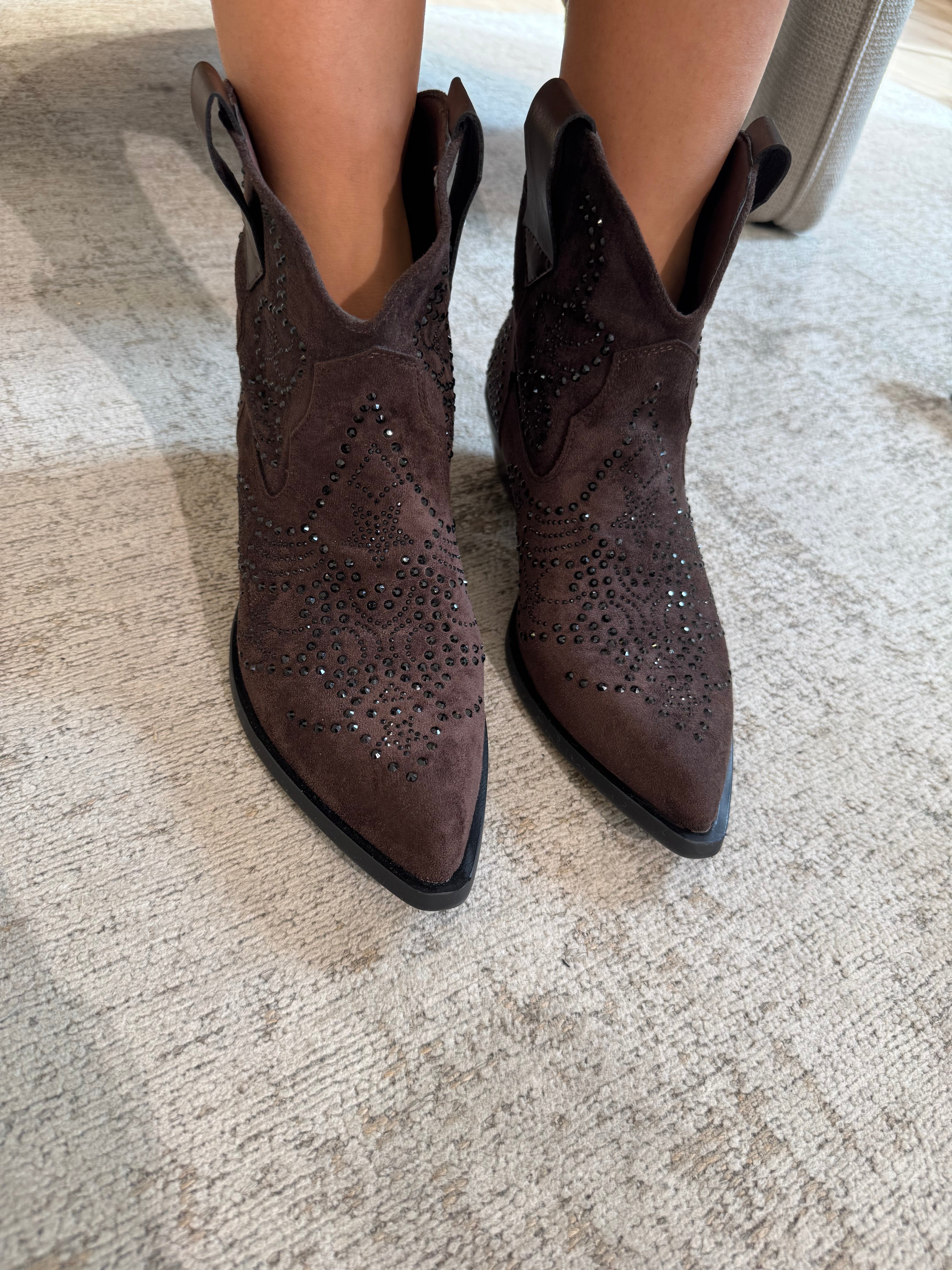Stivaletto texano basso scamosciato con STRASS