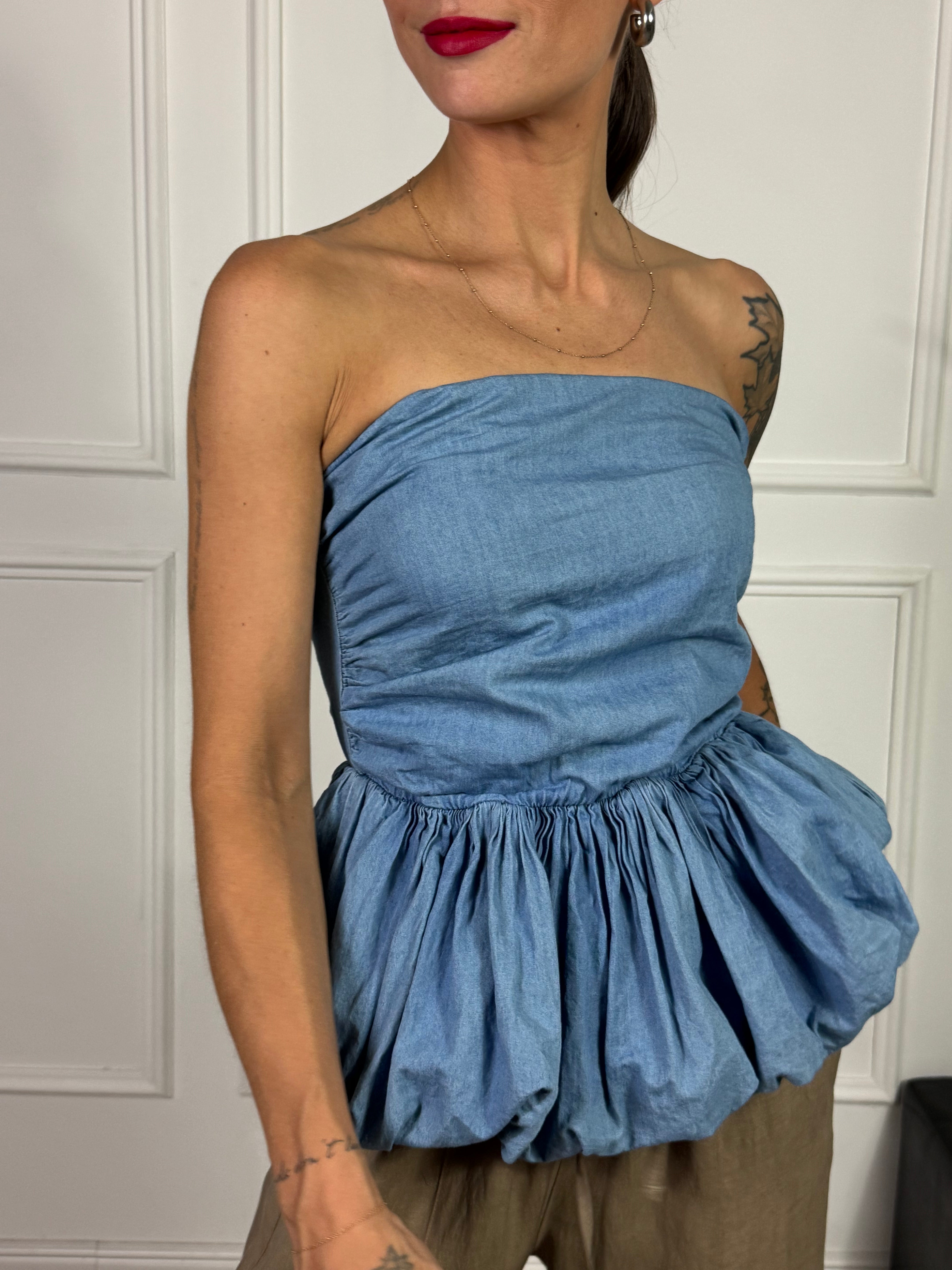 TOP A FASCIA Kikisix ballon chambray