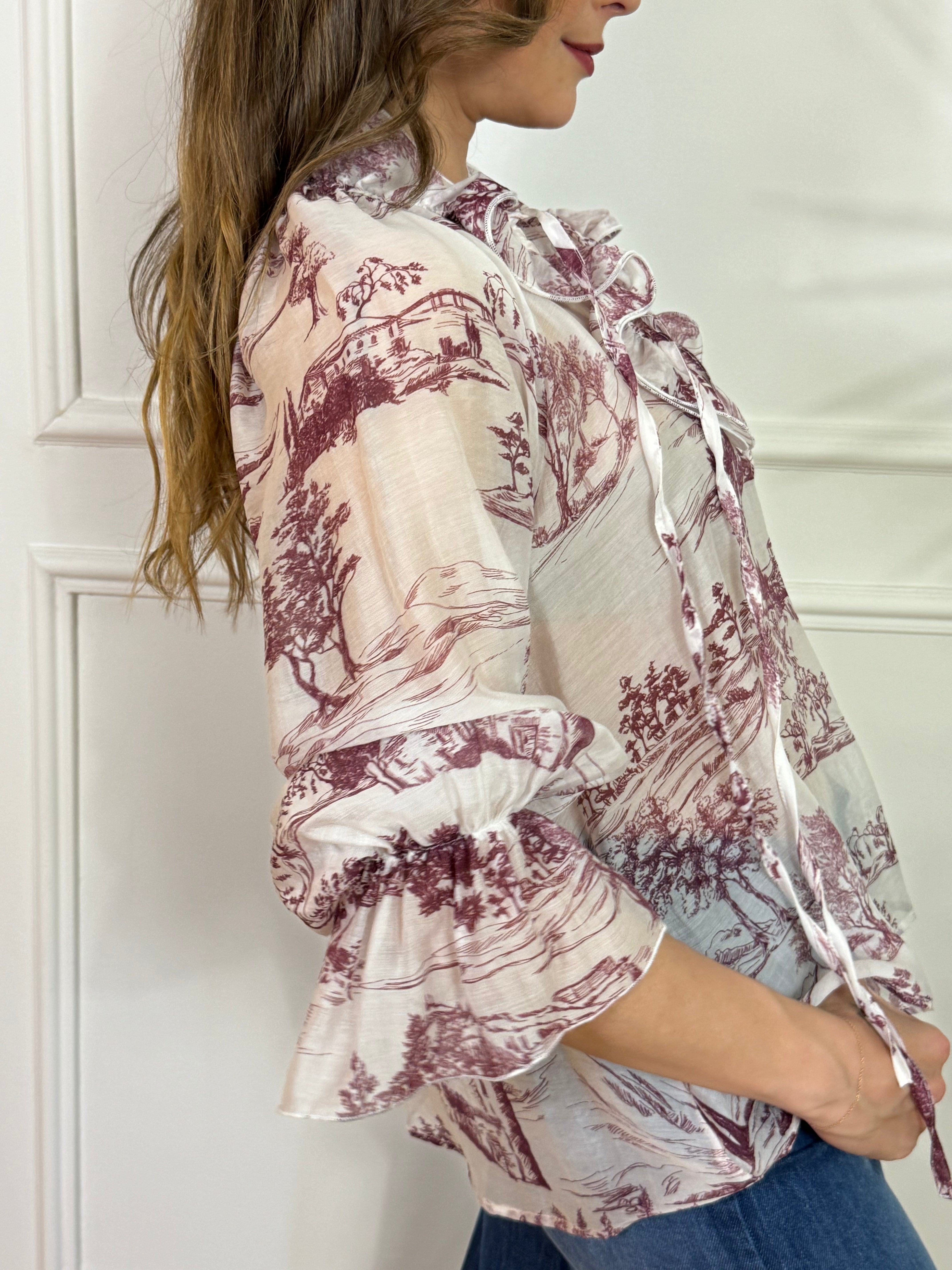 Casacca Tensione In fantasia bordeaux rouches scollo con laccetto