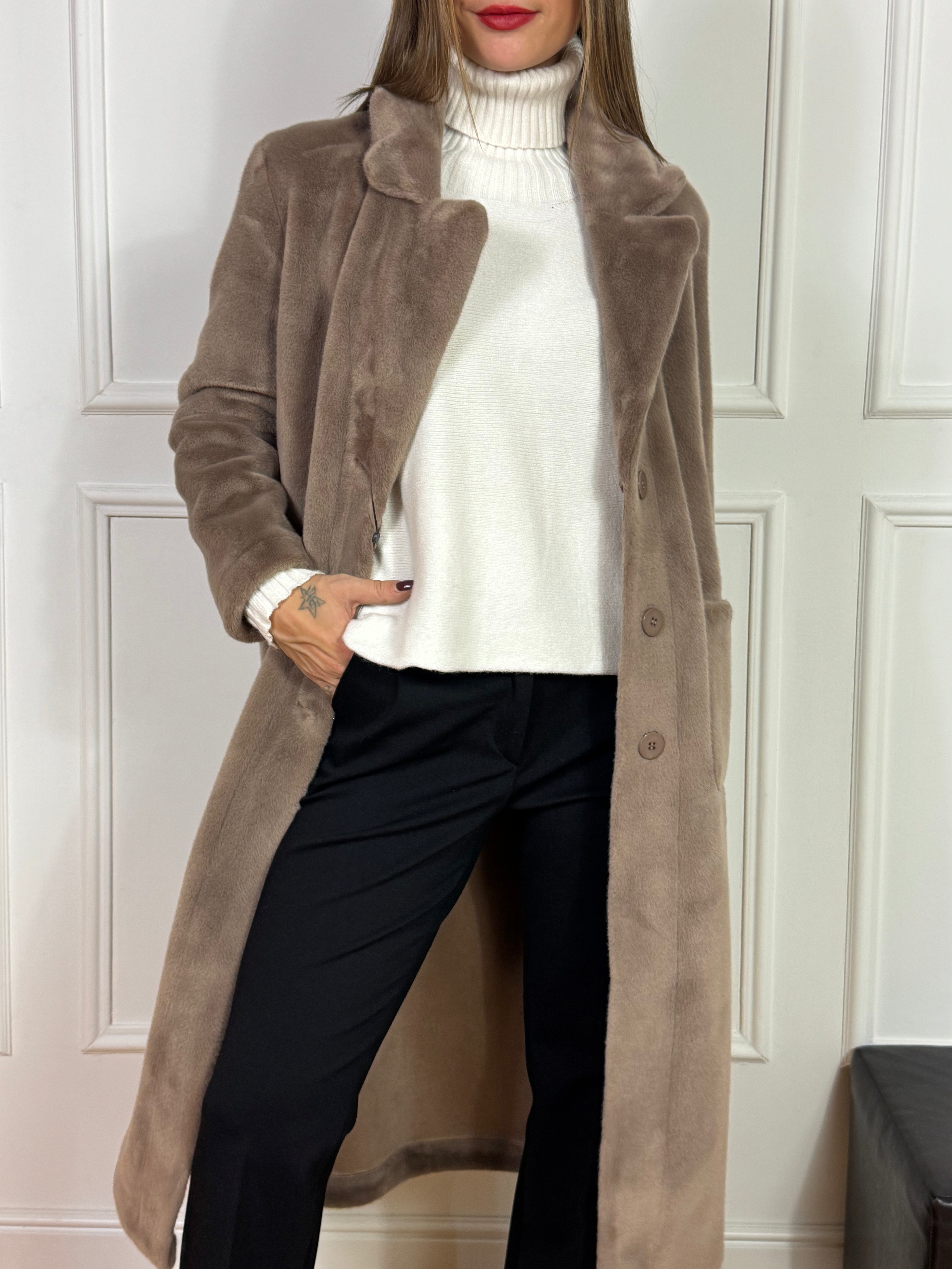 CAPPOTTO LUNGO Ragno REVERSIBILE ECODAINETTO - ECOPELLICCIA