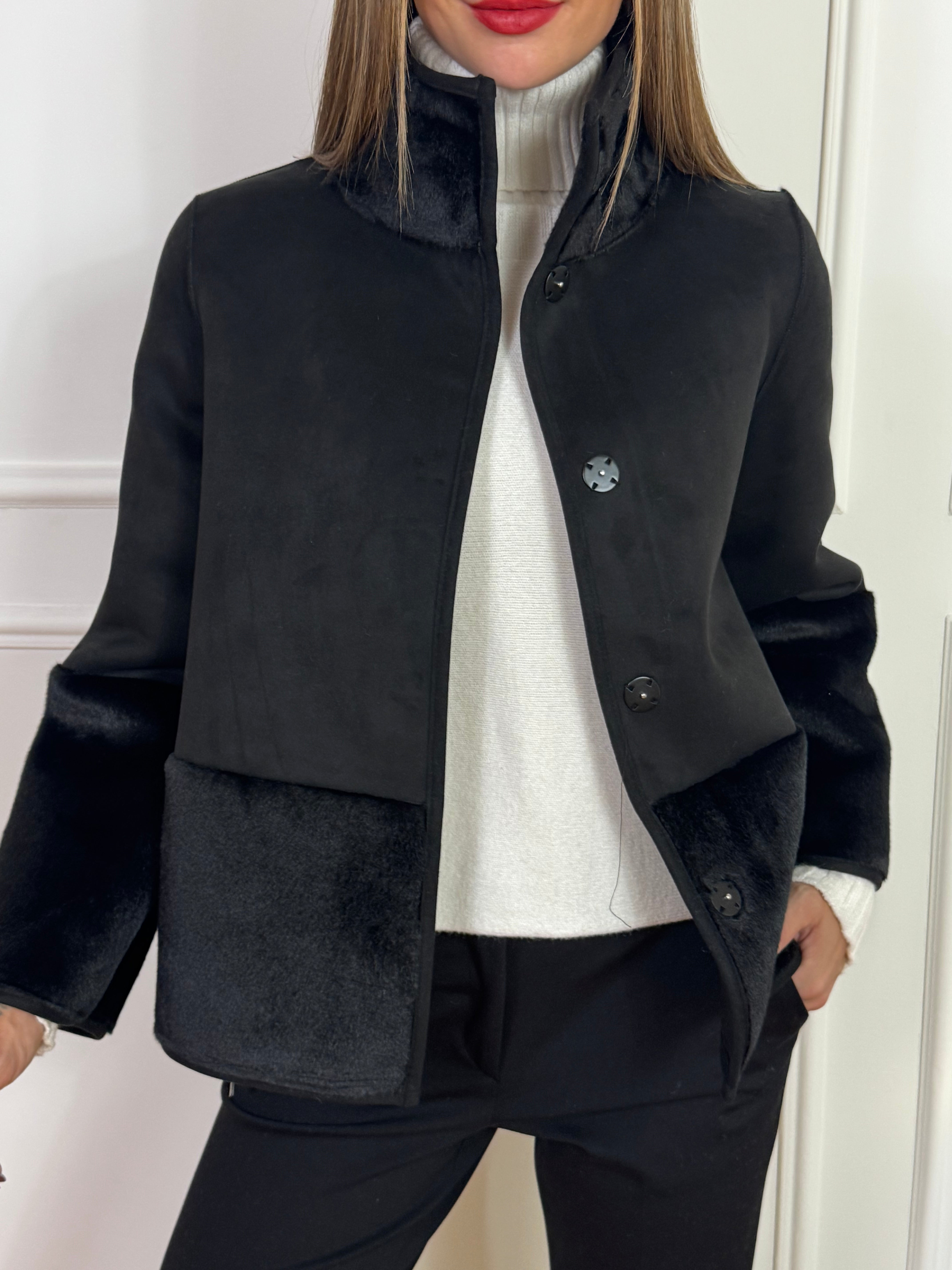 Giacca CABAN collo alto Ragno REVERSIBILE ECODAINETTO - ECOPELLICCIA