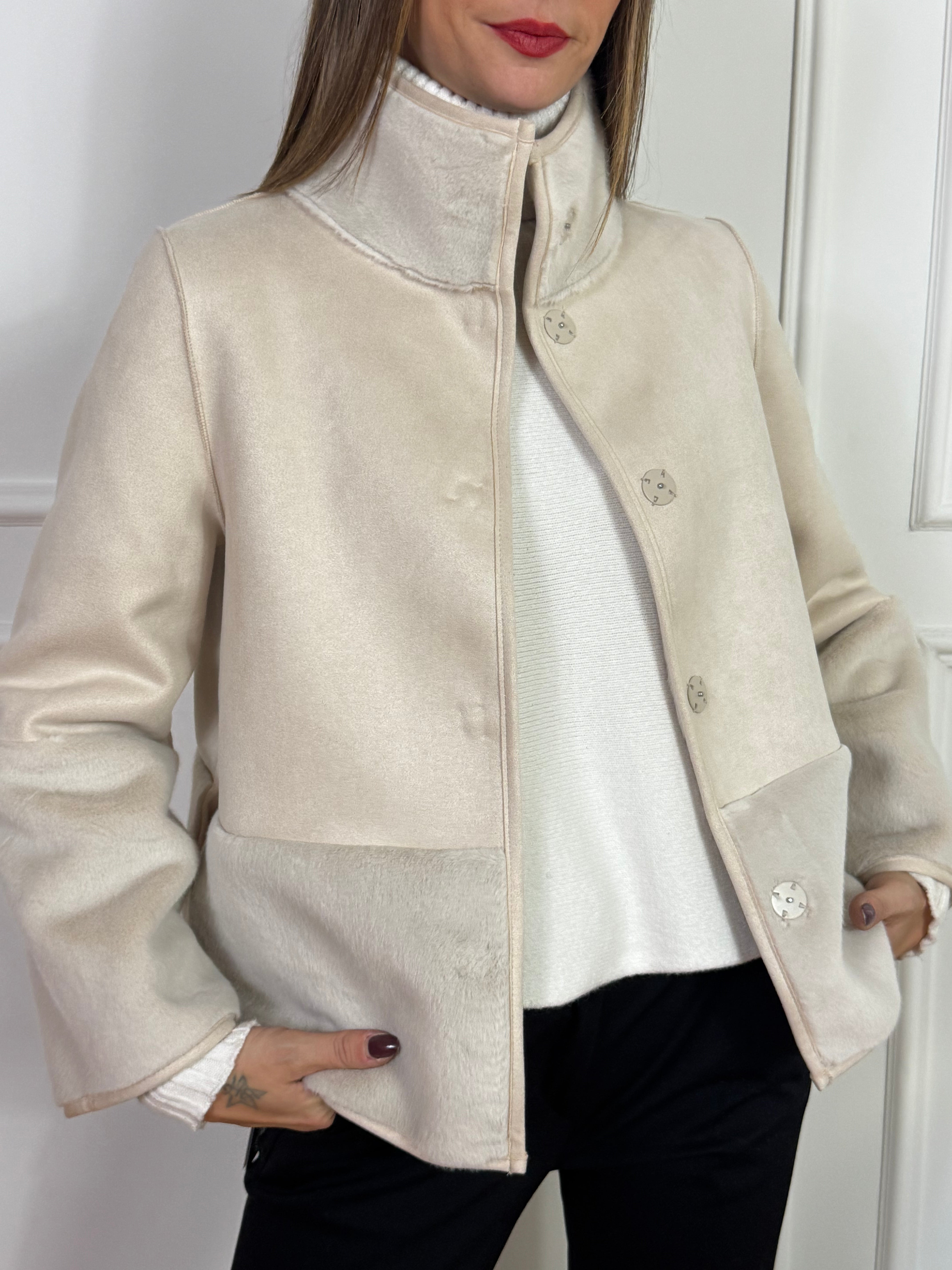 Giacca CABAN collo alto Ragno REVERSIBILE ECODAINETTO - ECOPELLICCIA