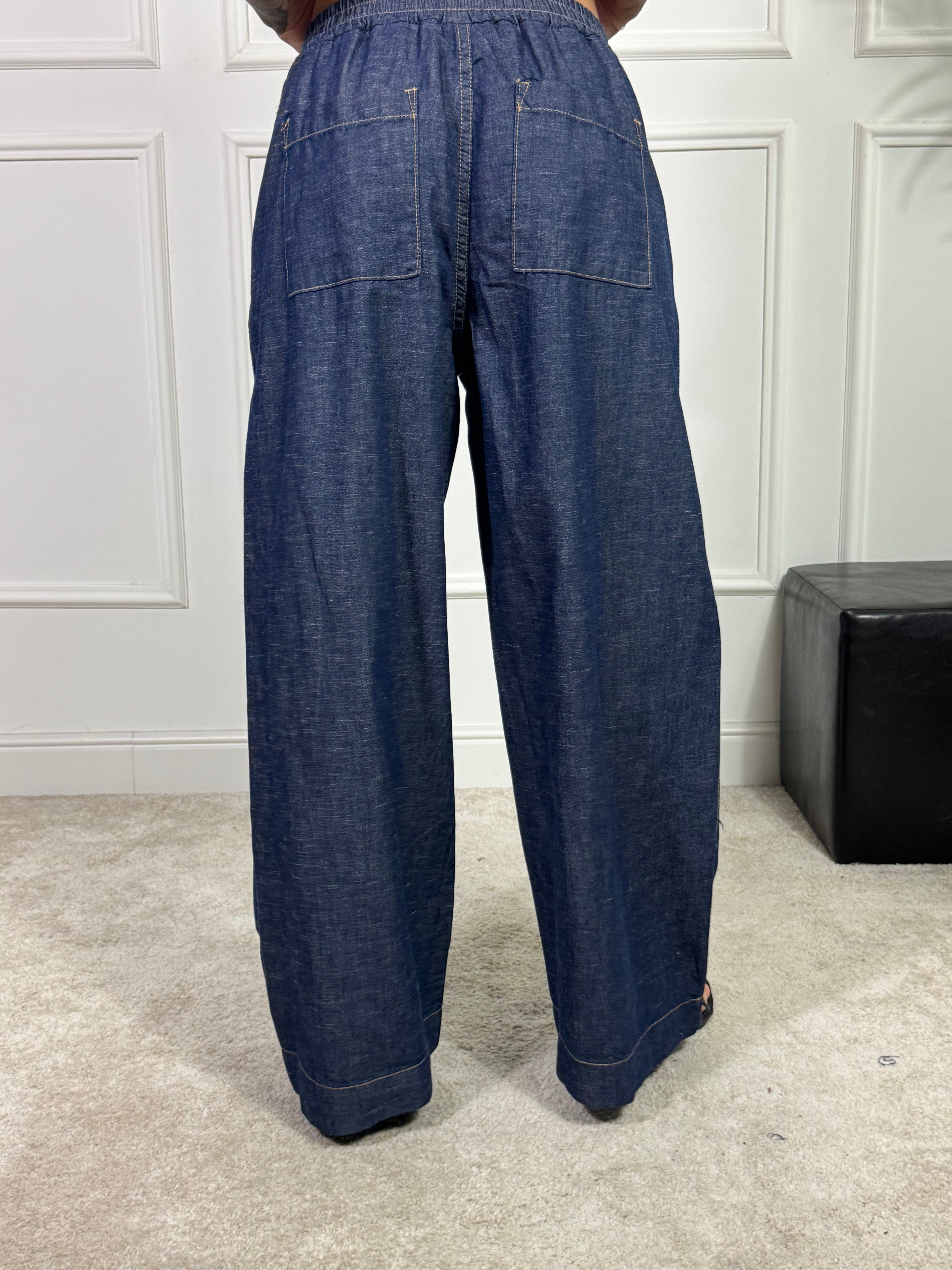 Pantalone palazzo Victoria ILMH in cotone jeans scuro