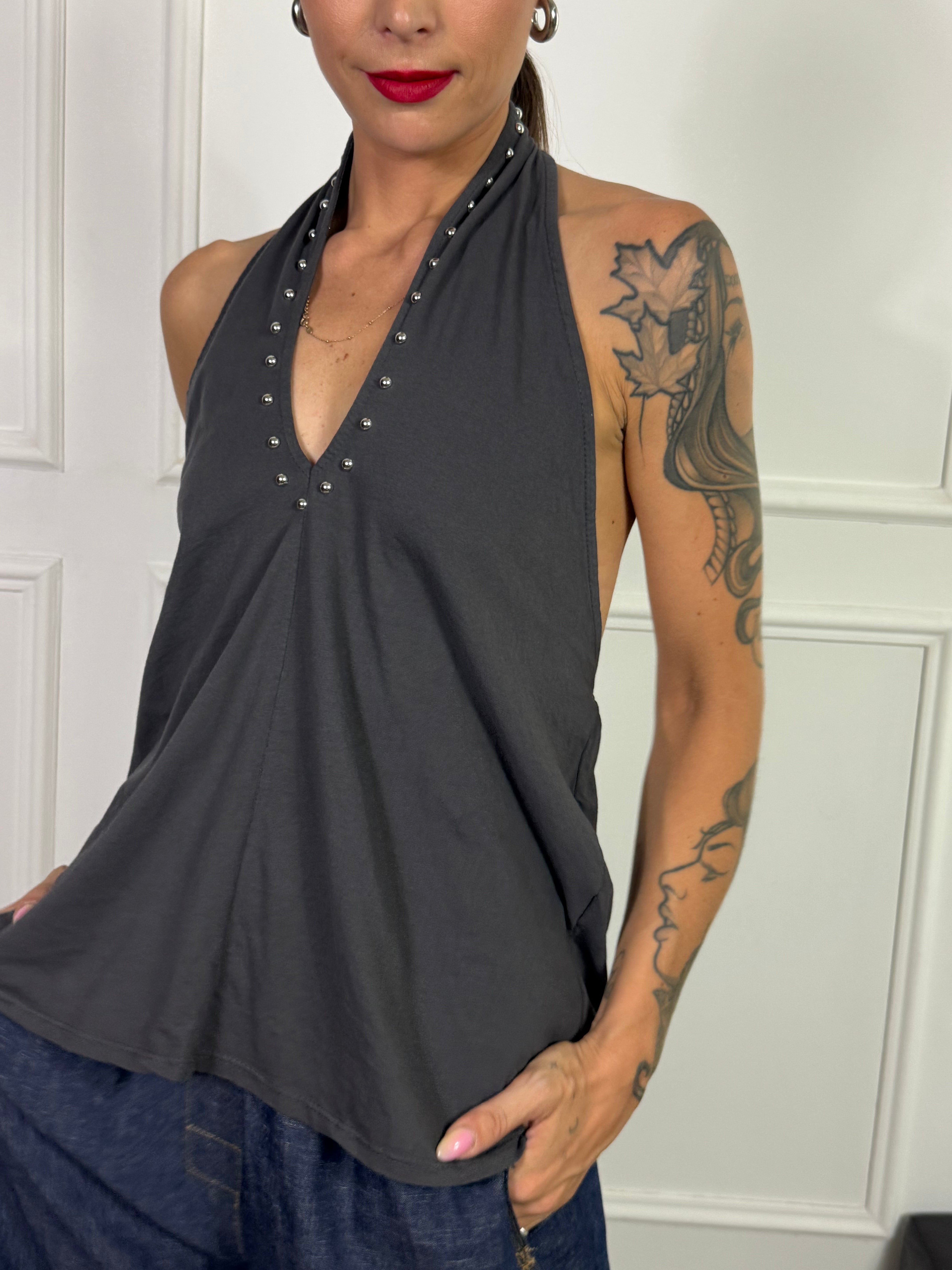 Top canotta Victoria ILMH goccia con borchie tonde