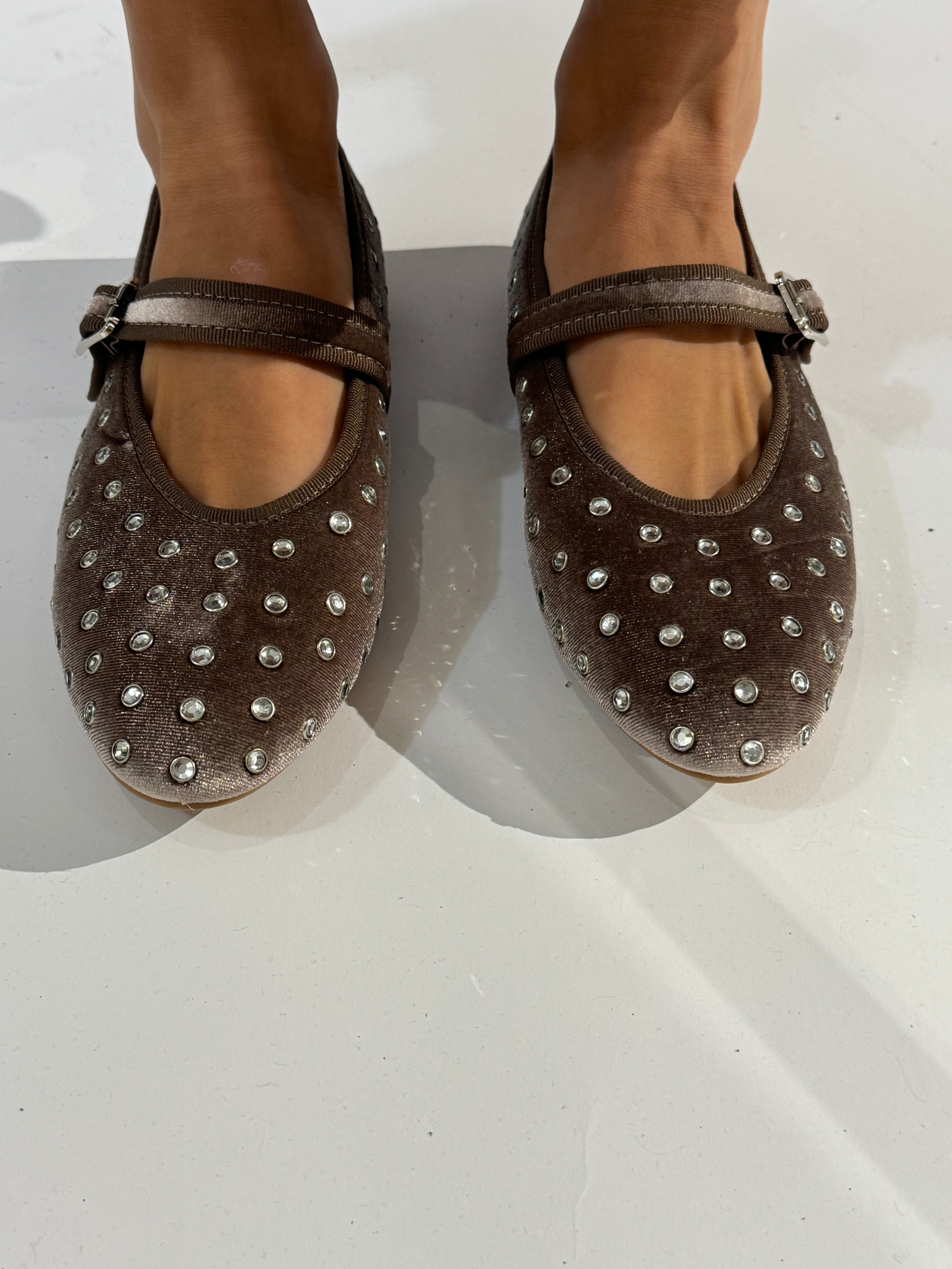 Ballerine in velluto con strass