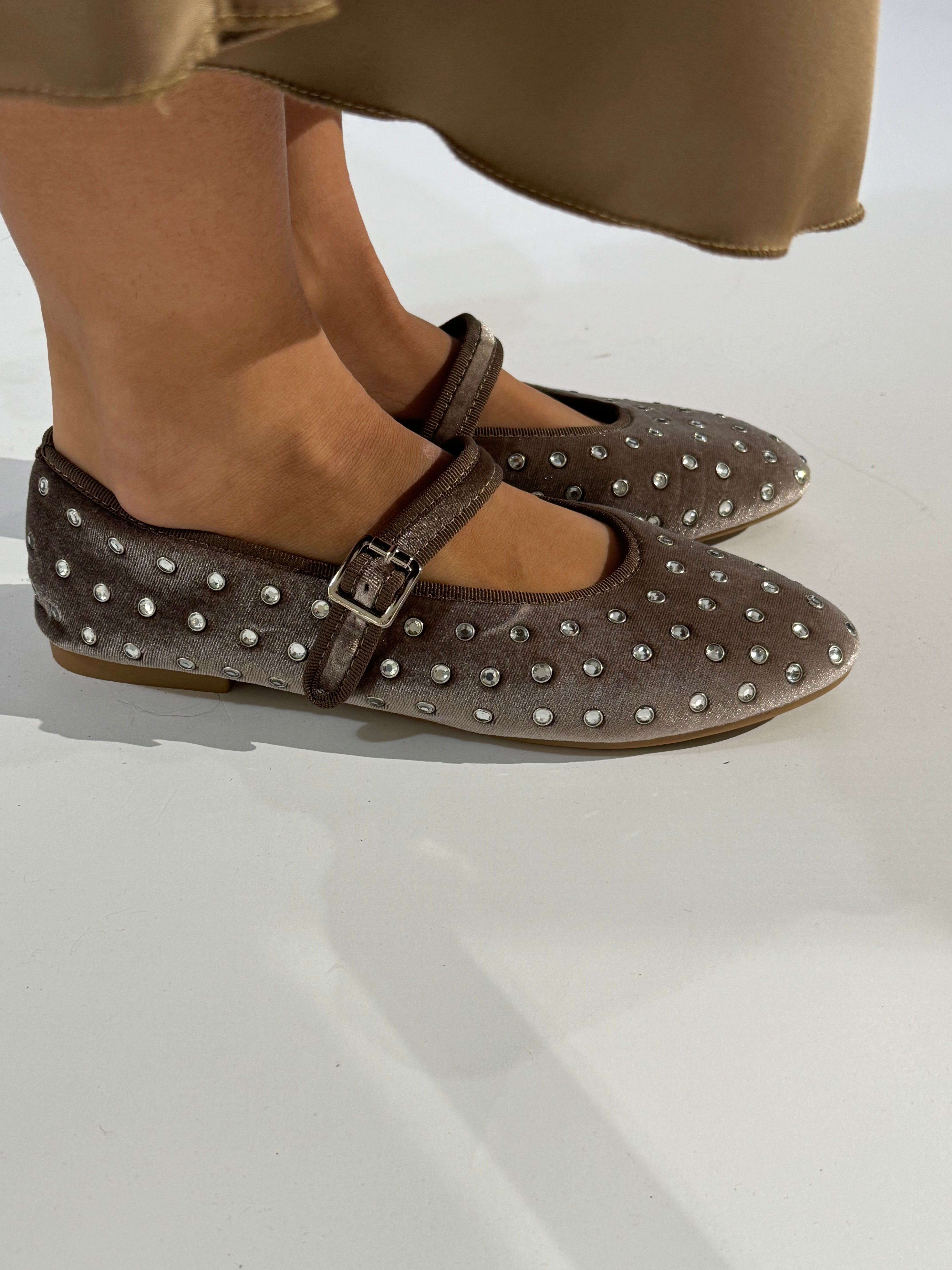 Ballerine in velluto con strass