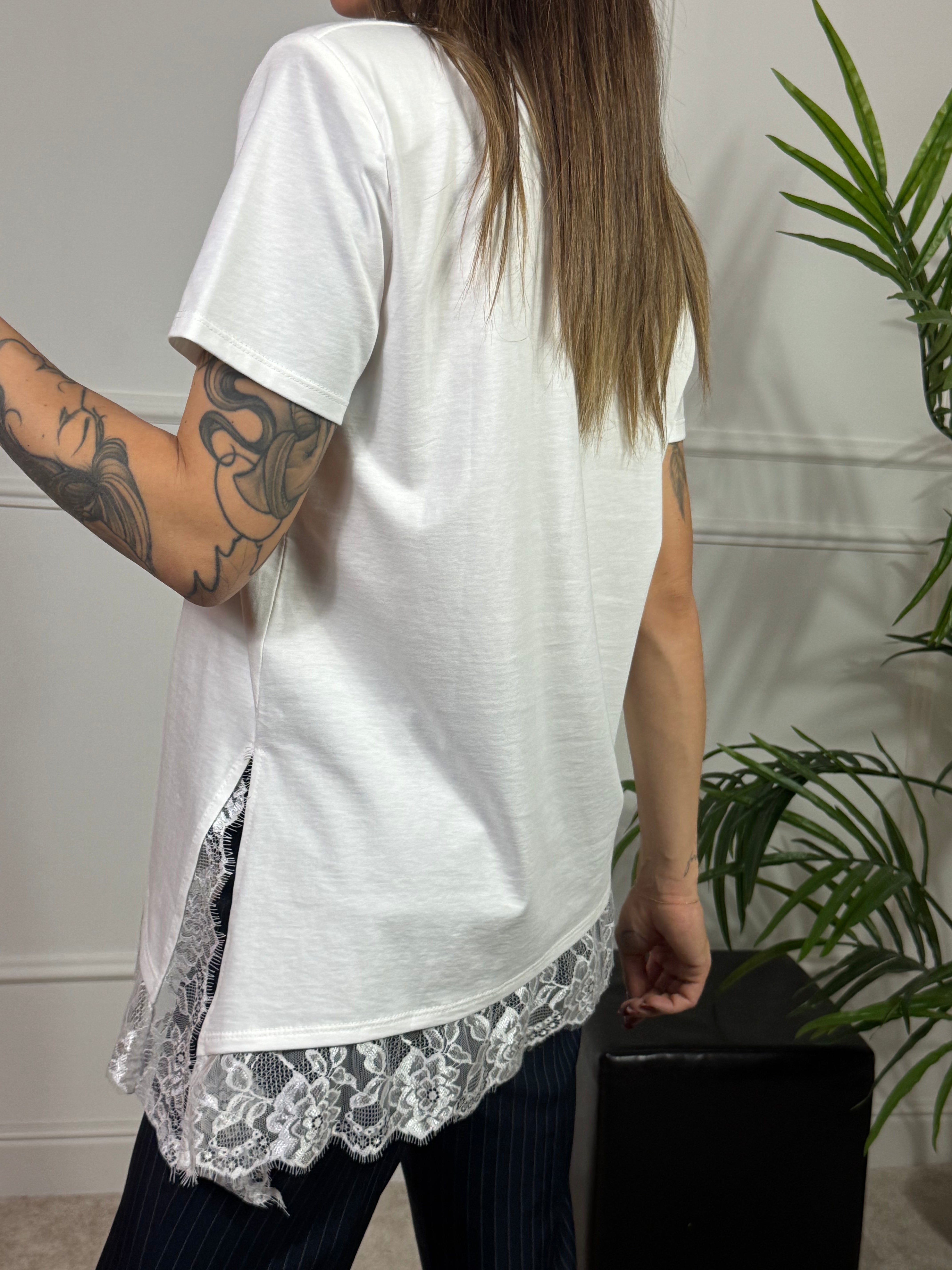 Maglia t-shirt manica corta Susy Mix BORDO PIZZO ASIMMETRICO