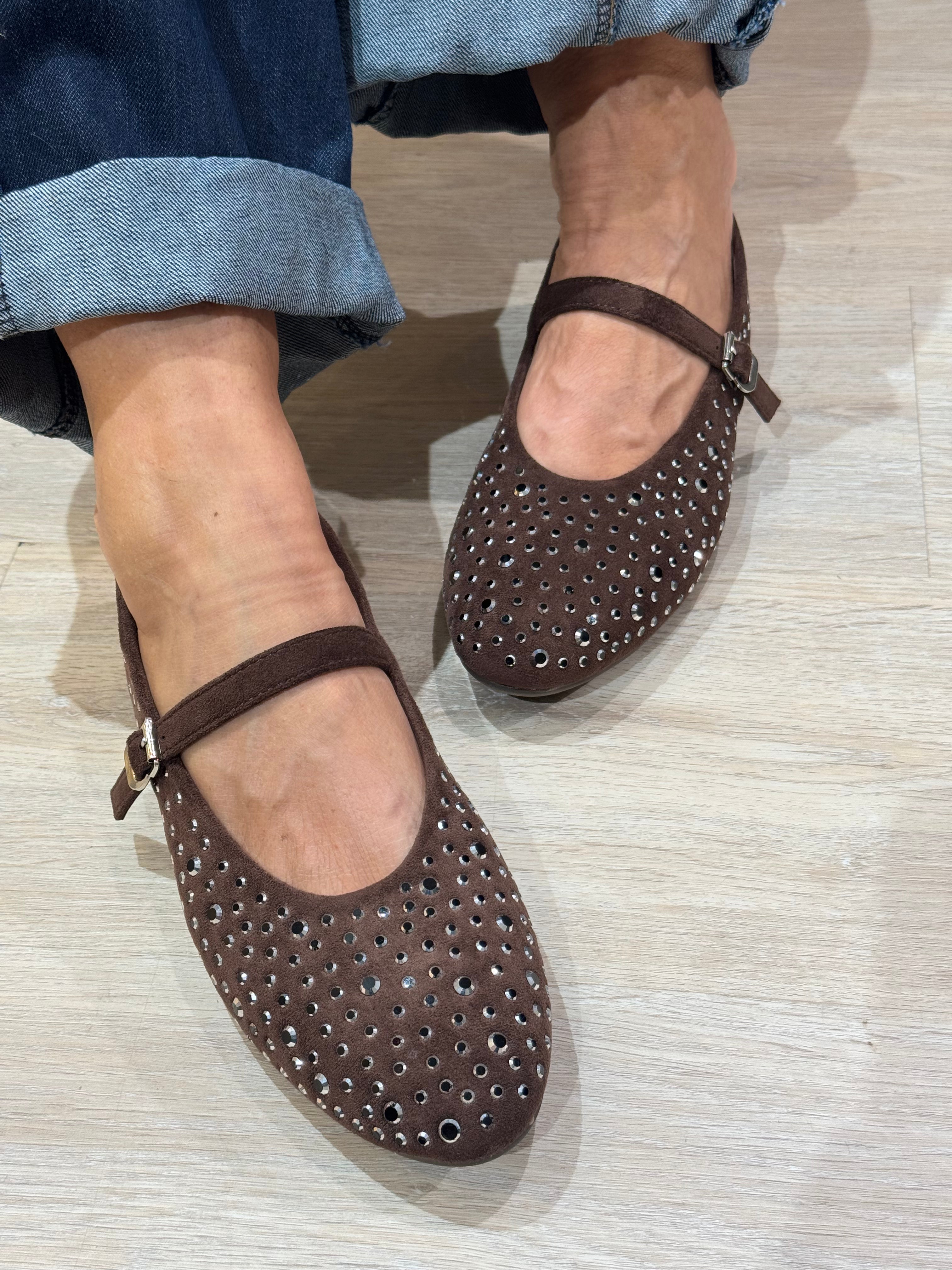 BALLERINA GIOIELLO in ecopelle scamosciata MARRONE