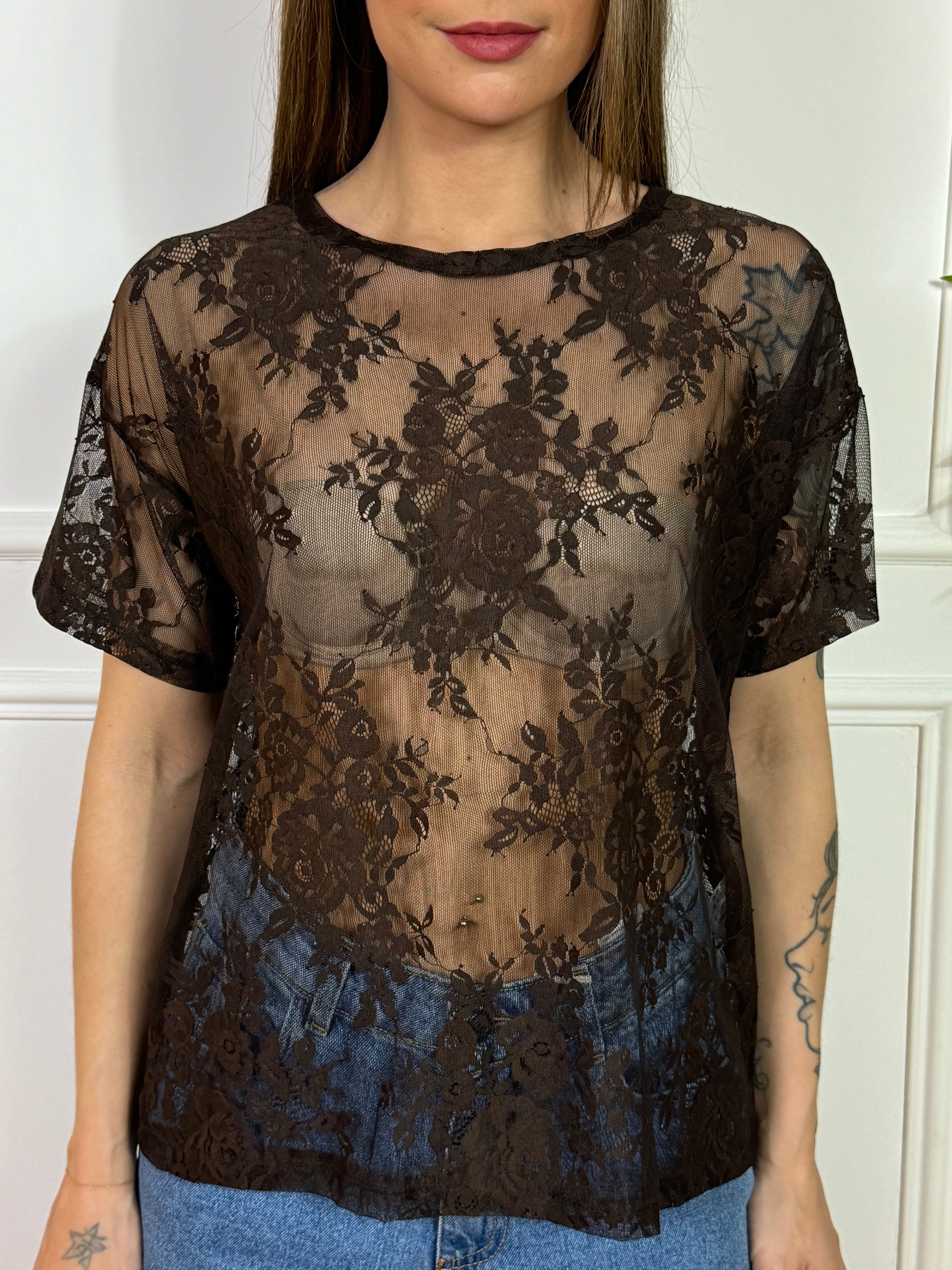 Maglia in pizzo manica corta Kikisix