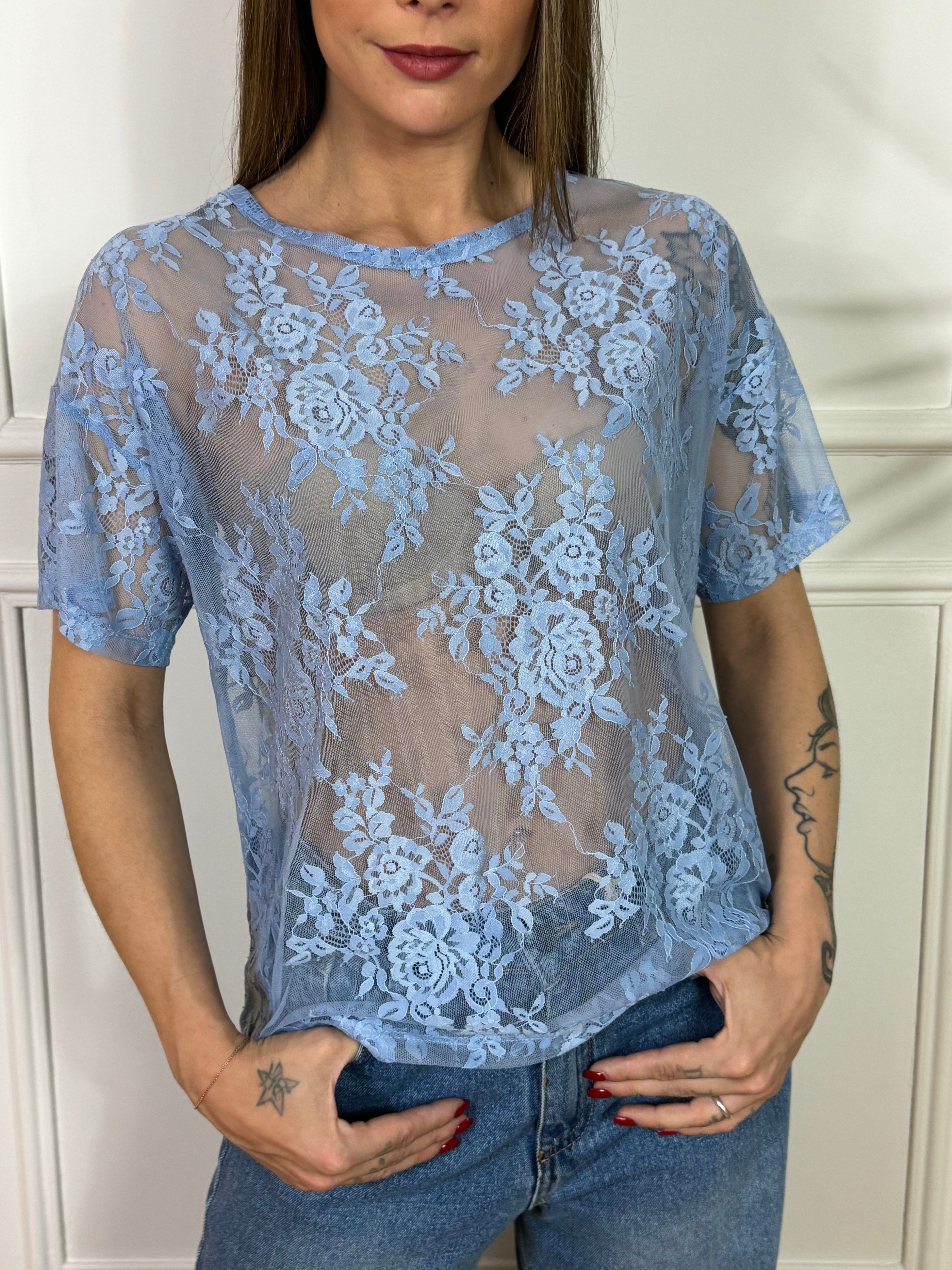 Maglia in pizzo manica corta Kikisix