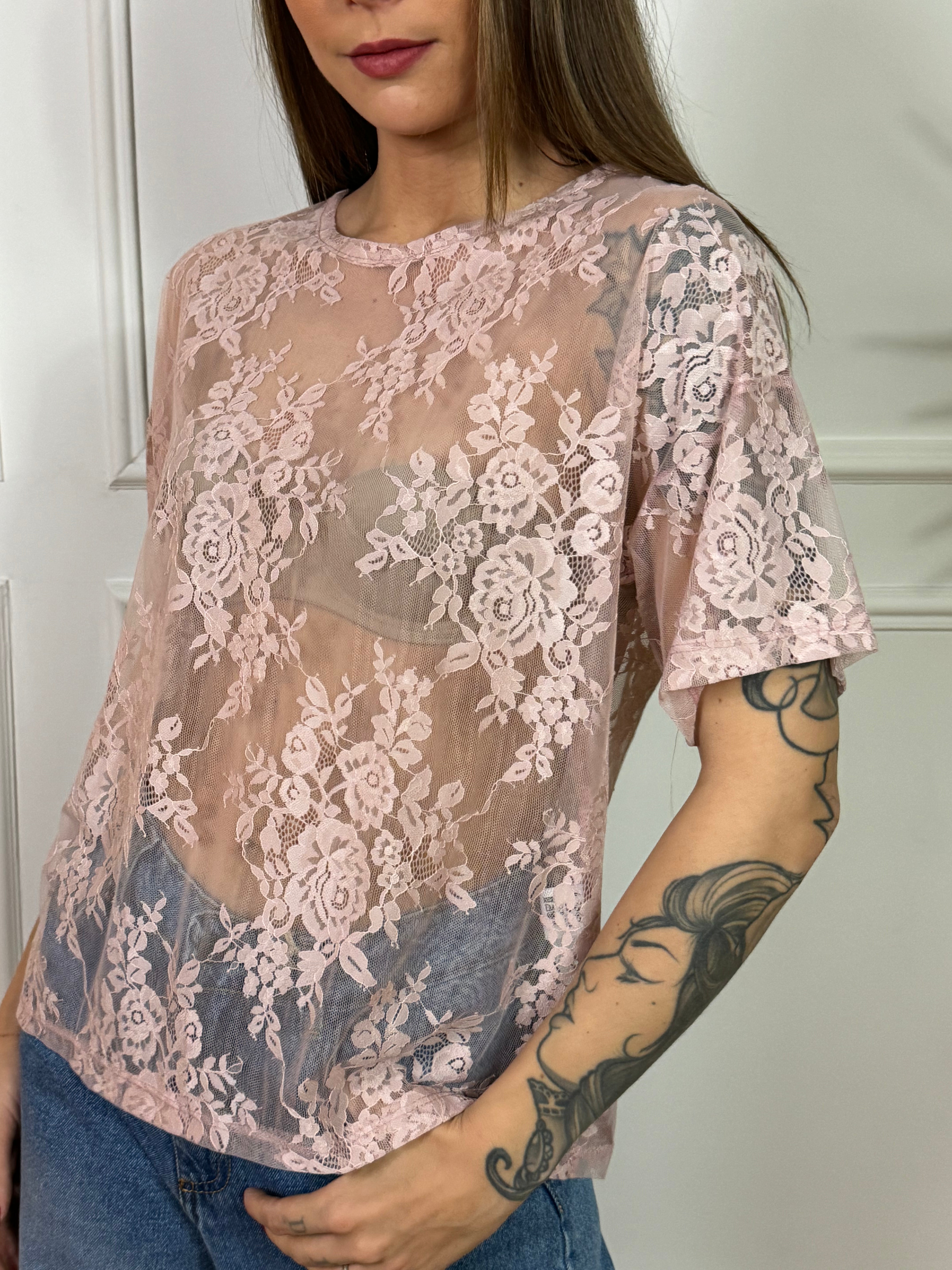 Maglia in pizzo manica corta Kikisix