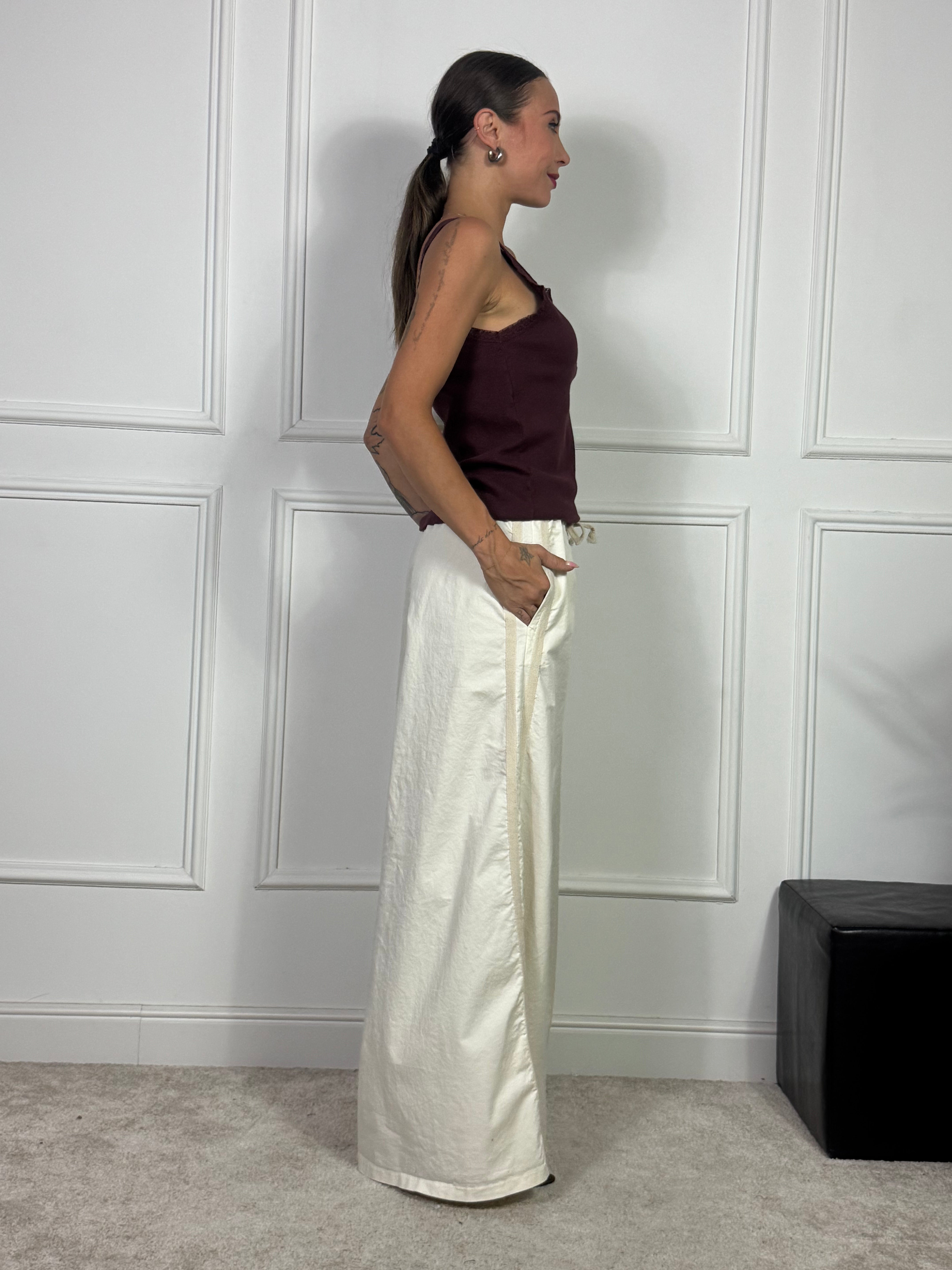 Pantalone PALAZZO Victoria ILMH BANDE PASSAMANERIA TONO SU TONO