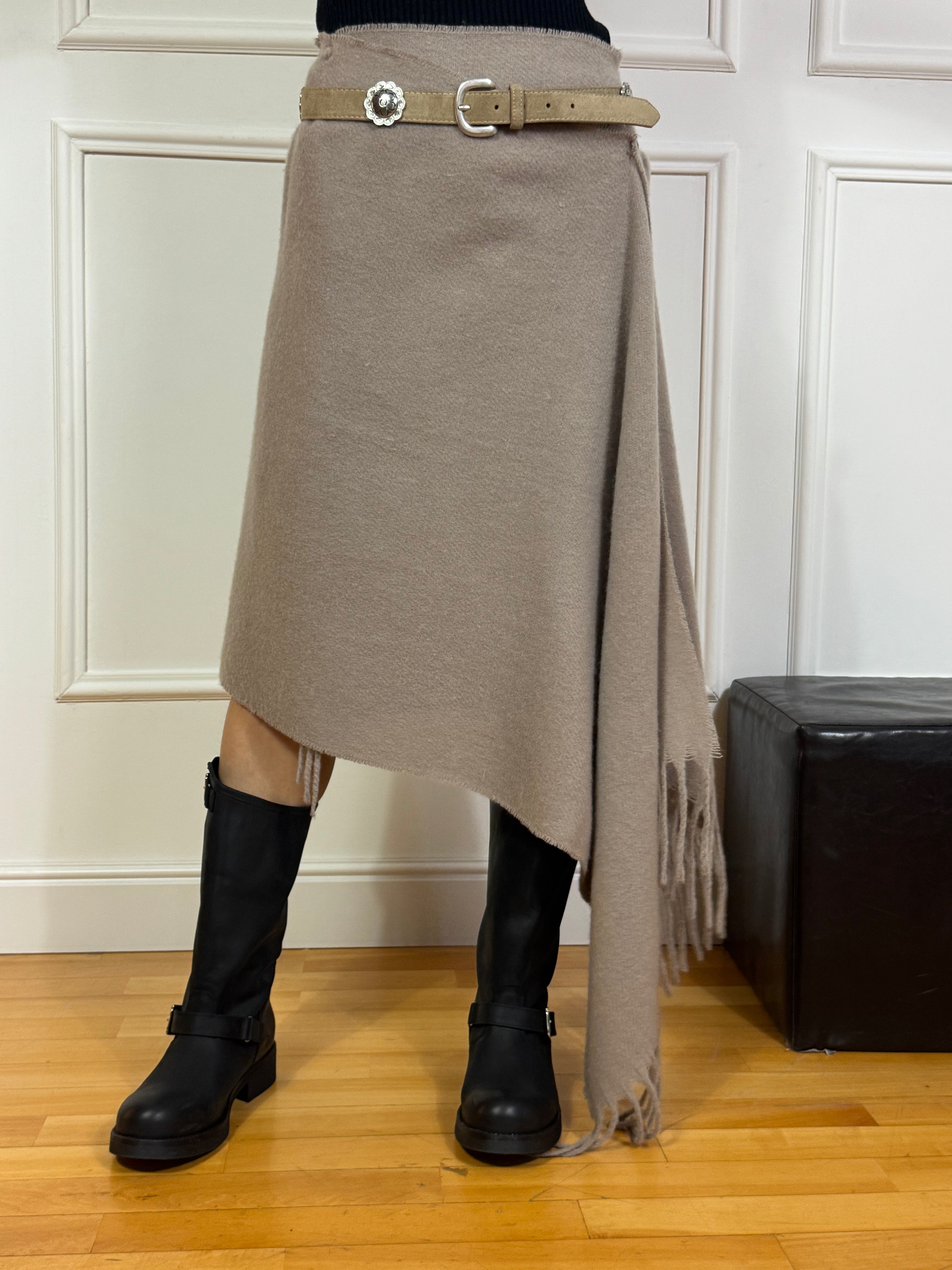 Gonna in pannetto con cintura e frange Tensione In