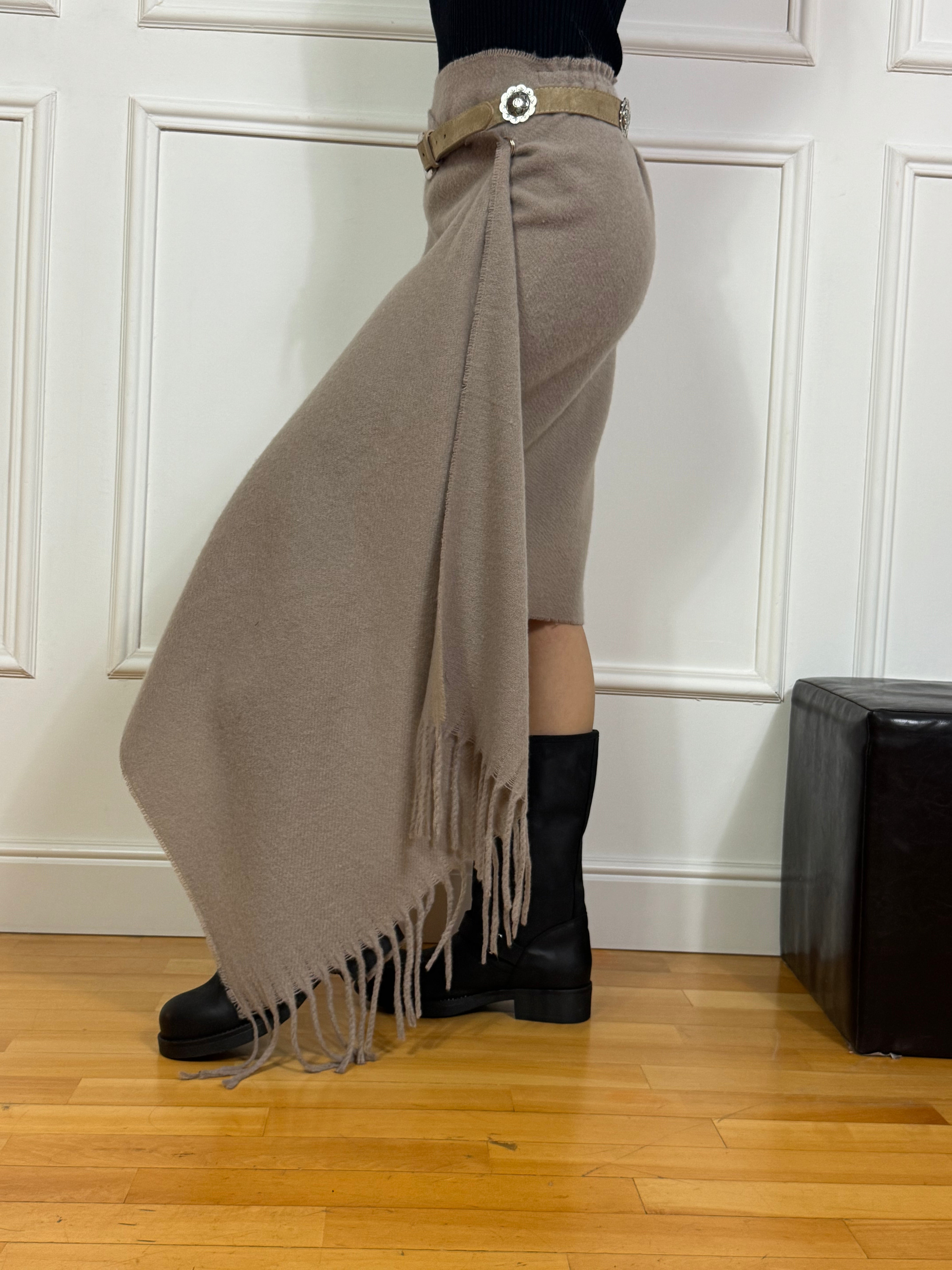 Gonna in pannetto con cintura e frange Tensione In