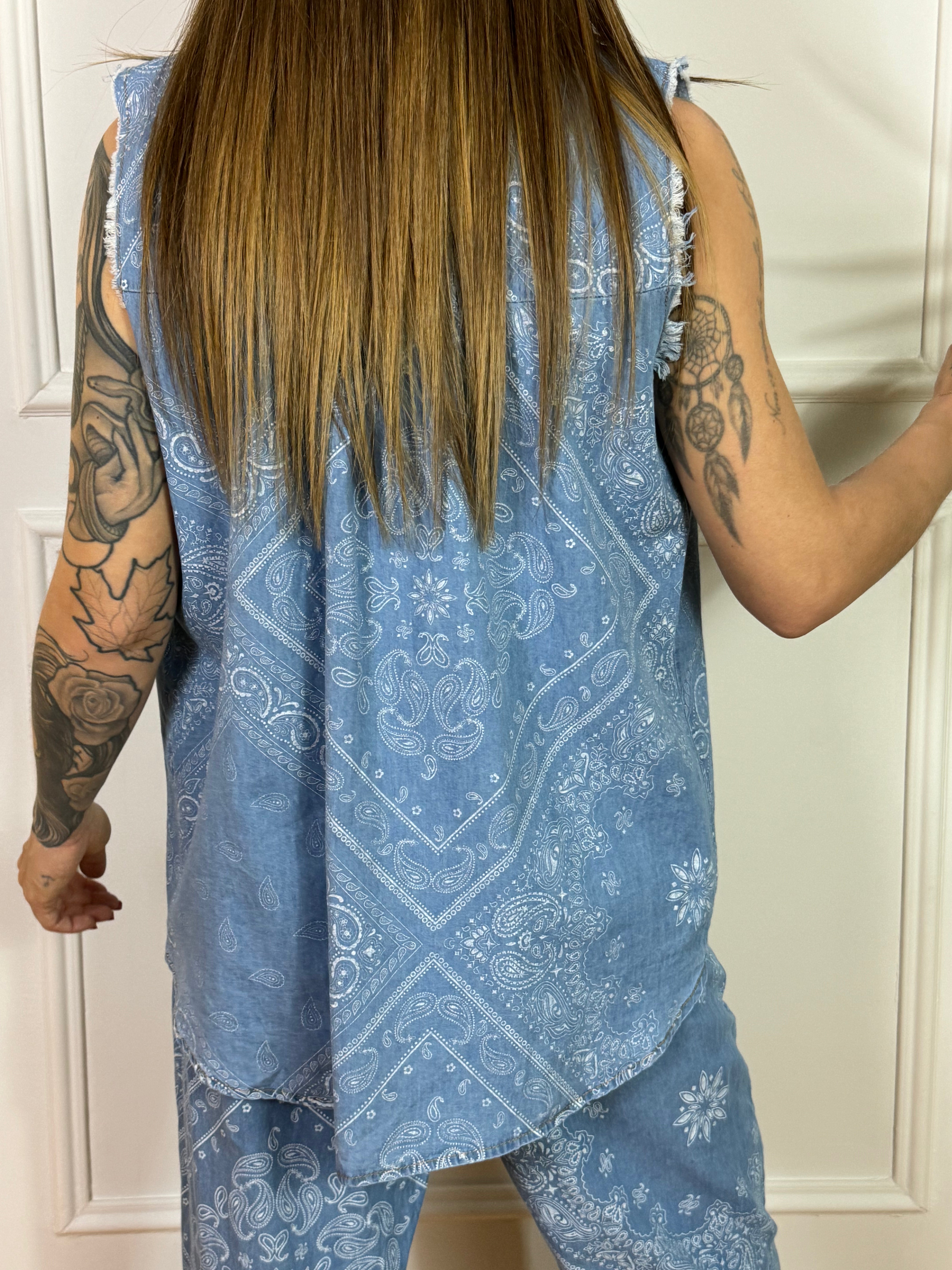 Camicia SMANICATA Kikisix chambray fantasia BANDANA