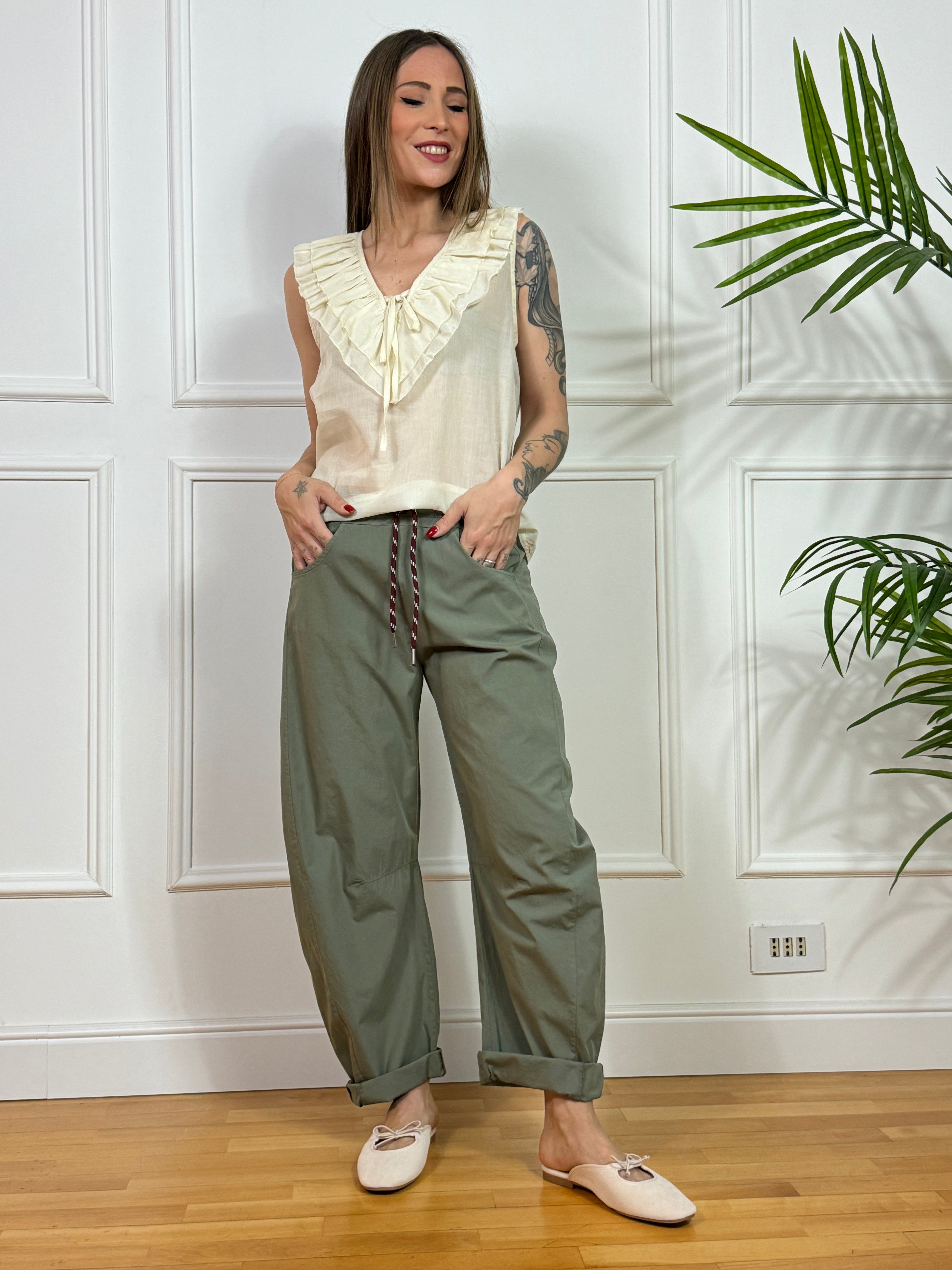 Pantalone tessuto leggero a ovetto Kikisix con coulisse