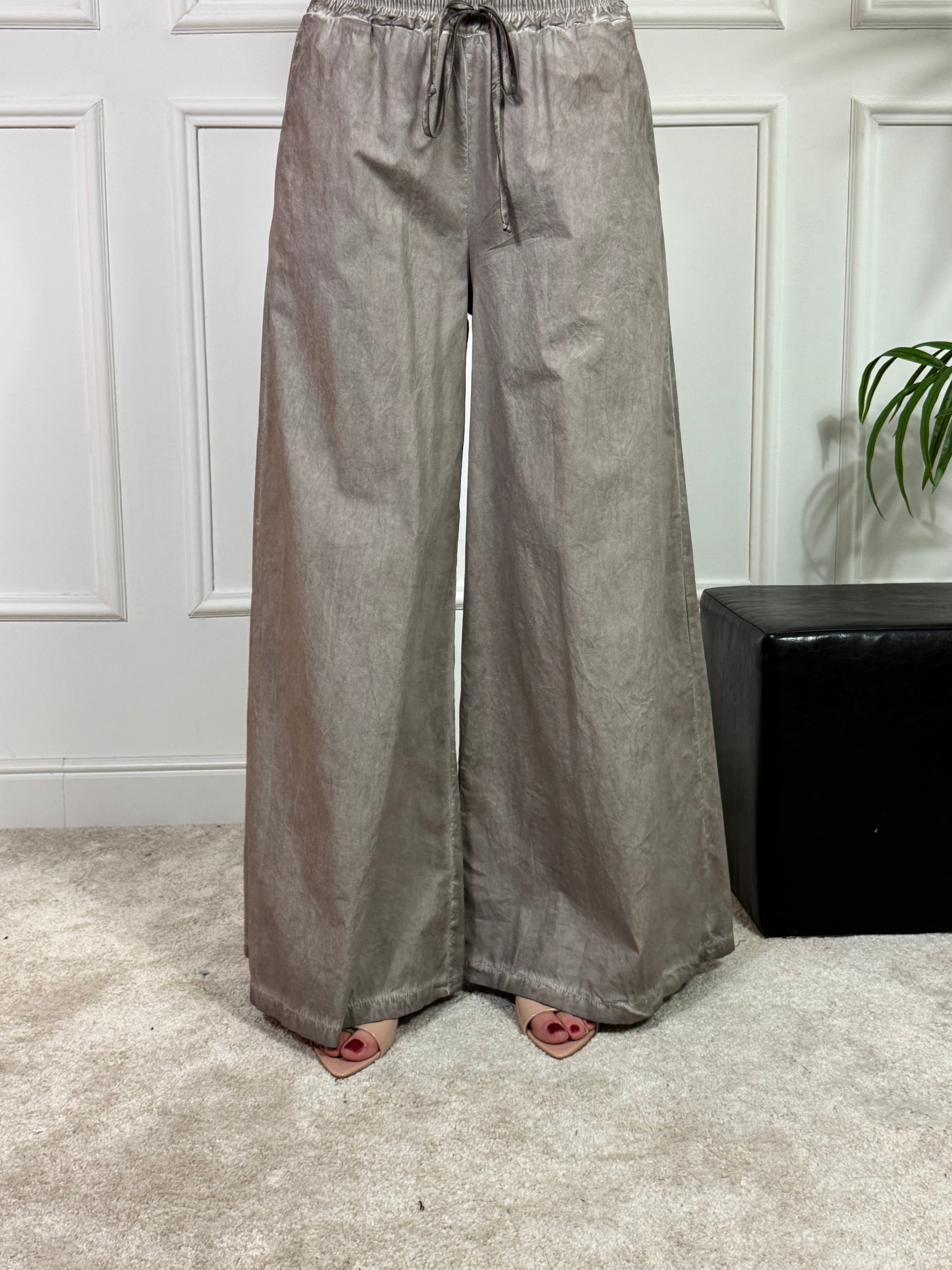 PANTALONE PALAZZO IN COTONE Have One EFFETTO VINTAGE con coulisse