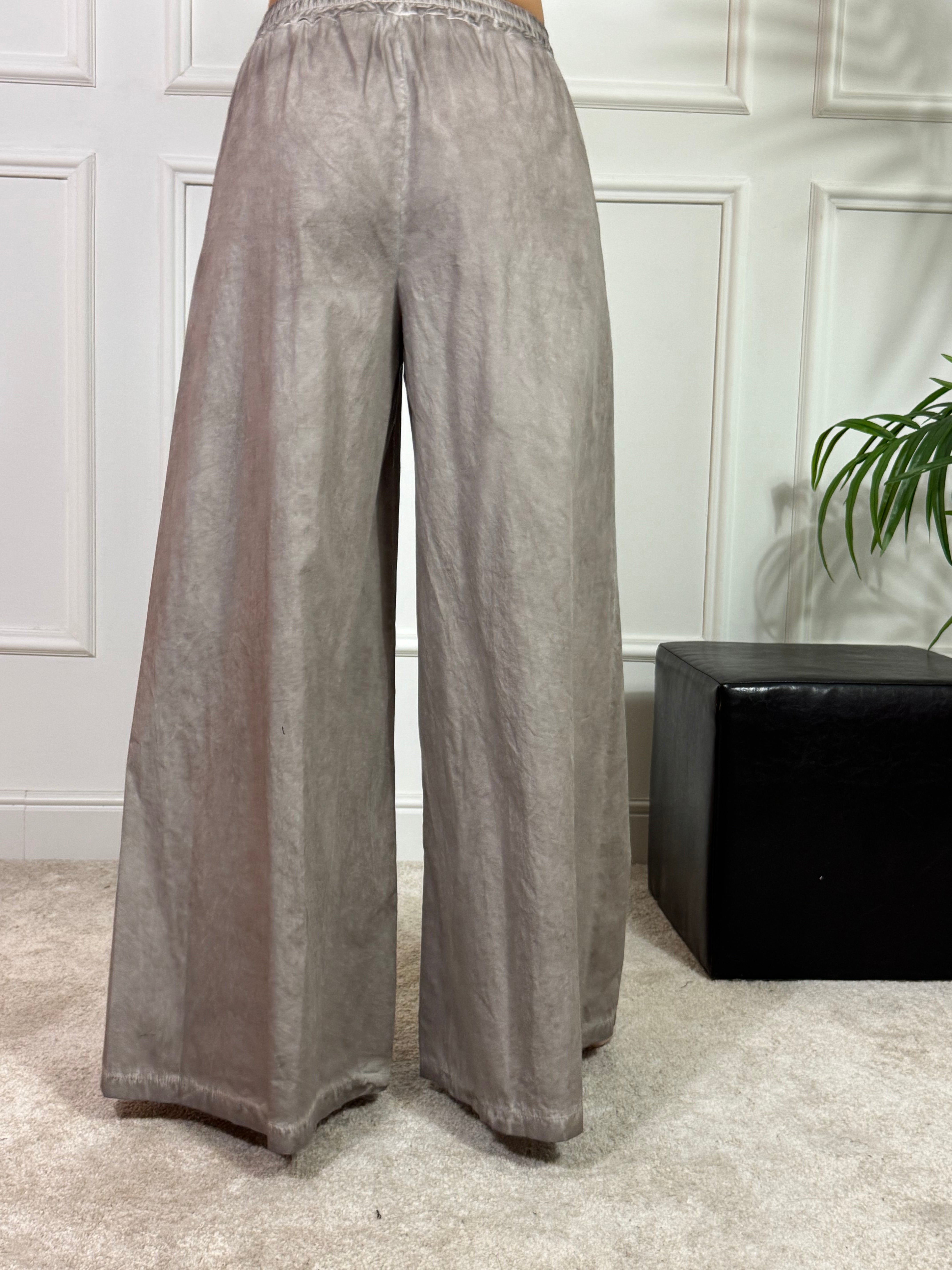 PANTALONE PALAZZO IN COTONE Have One EFFETTO VINTAGE con coulisse