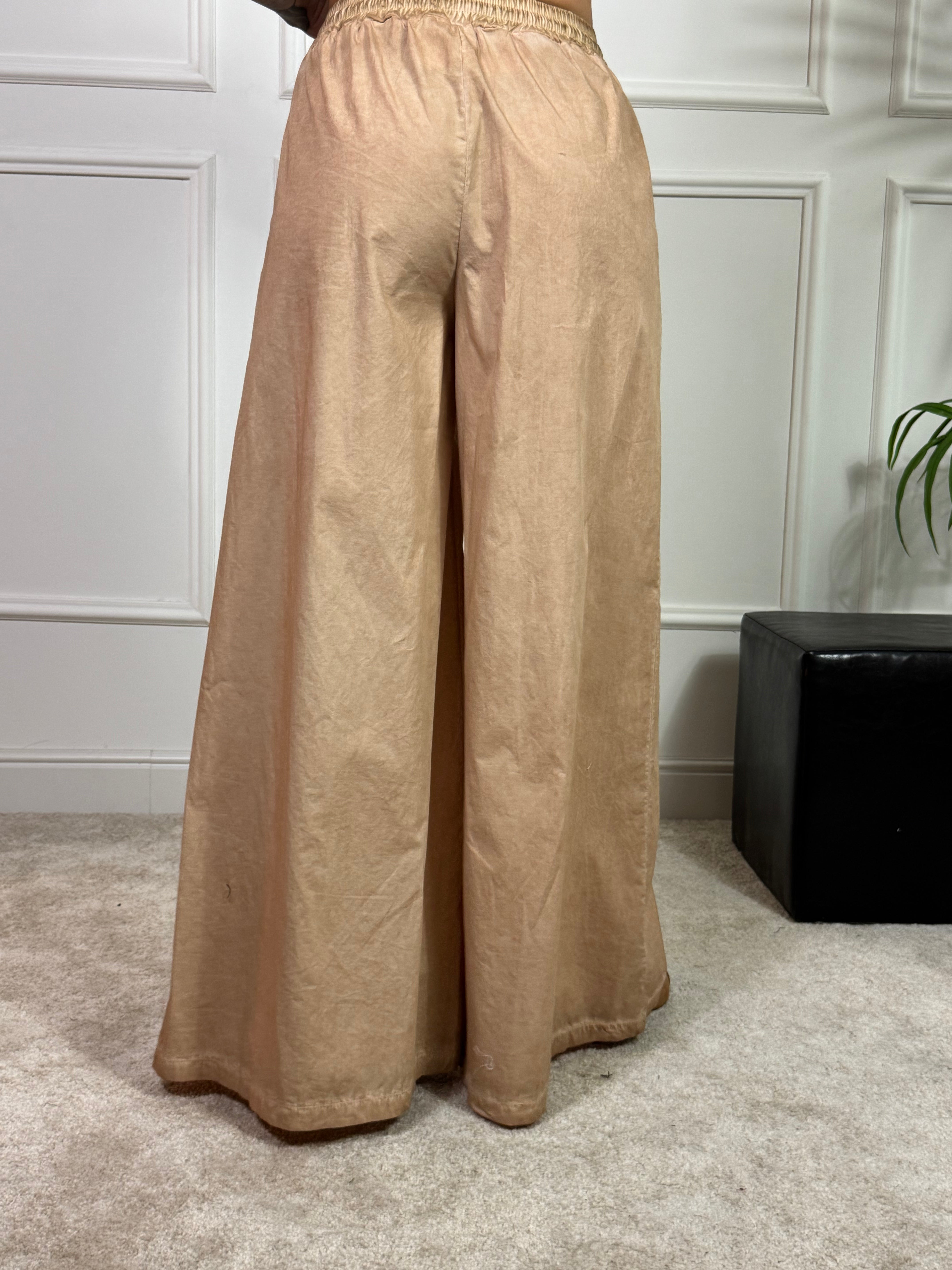 PANTALONE PALAZZO IN COTONE Have One EFFETTO VINTAGE con coulisse
