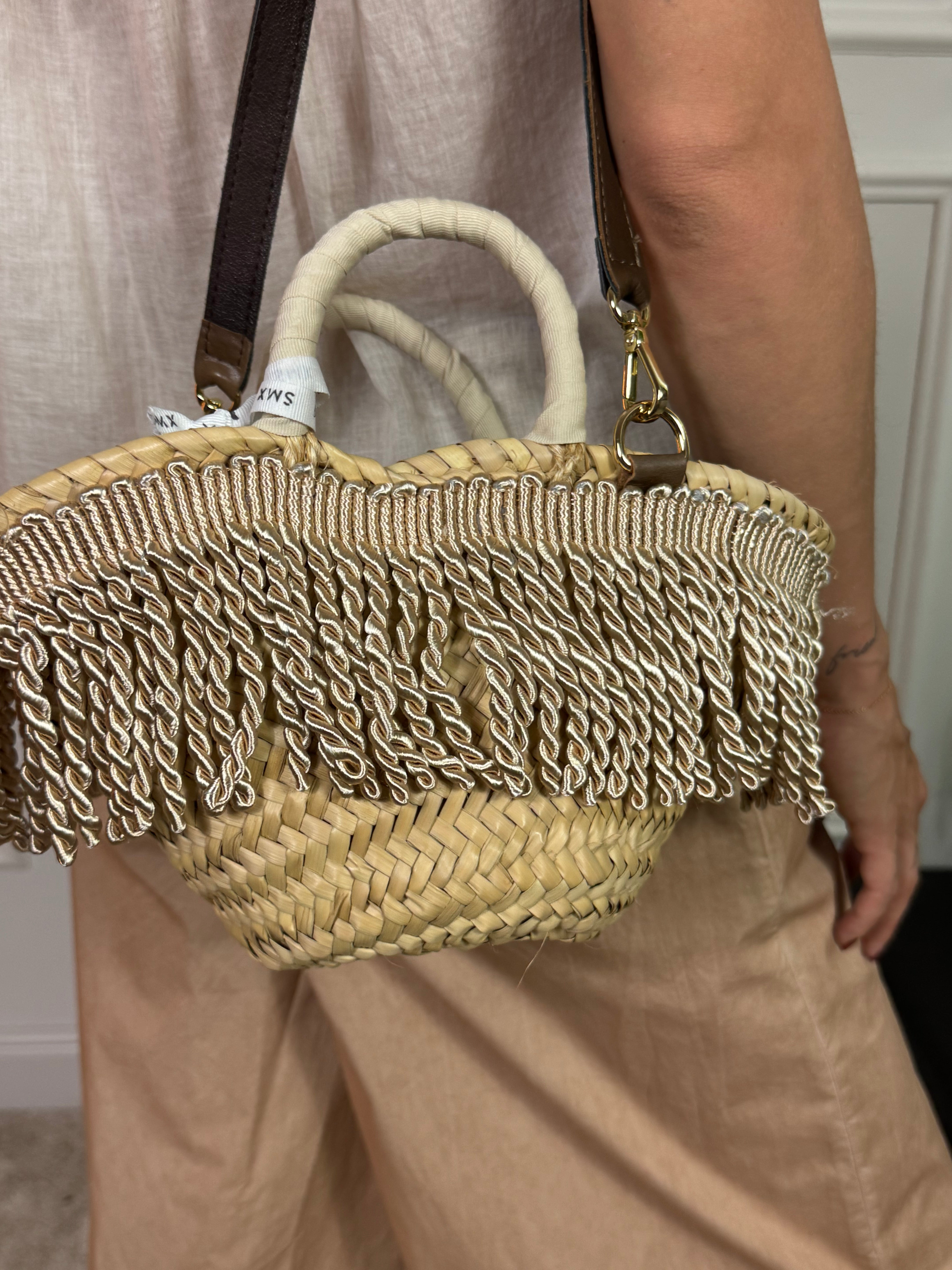 Borsa a cestino Susy Mix con frange di corda