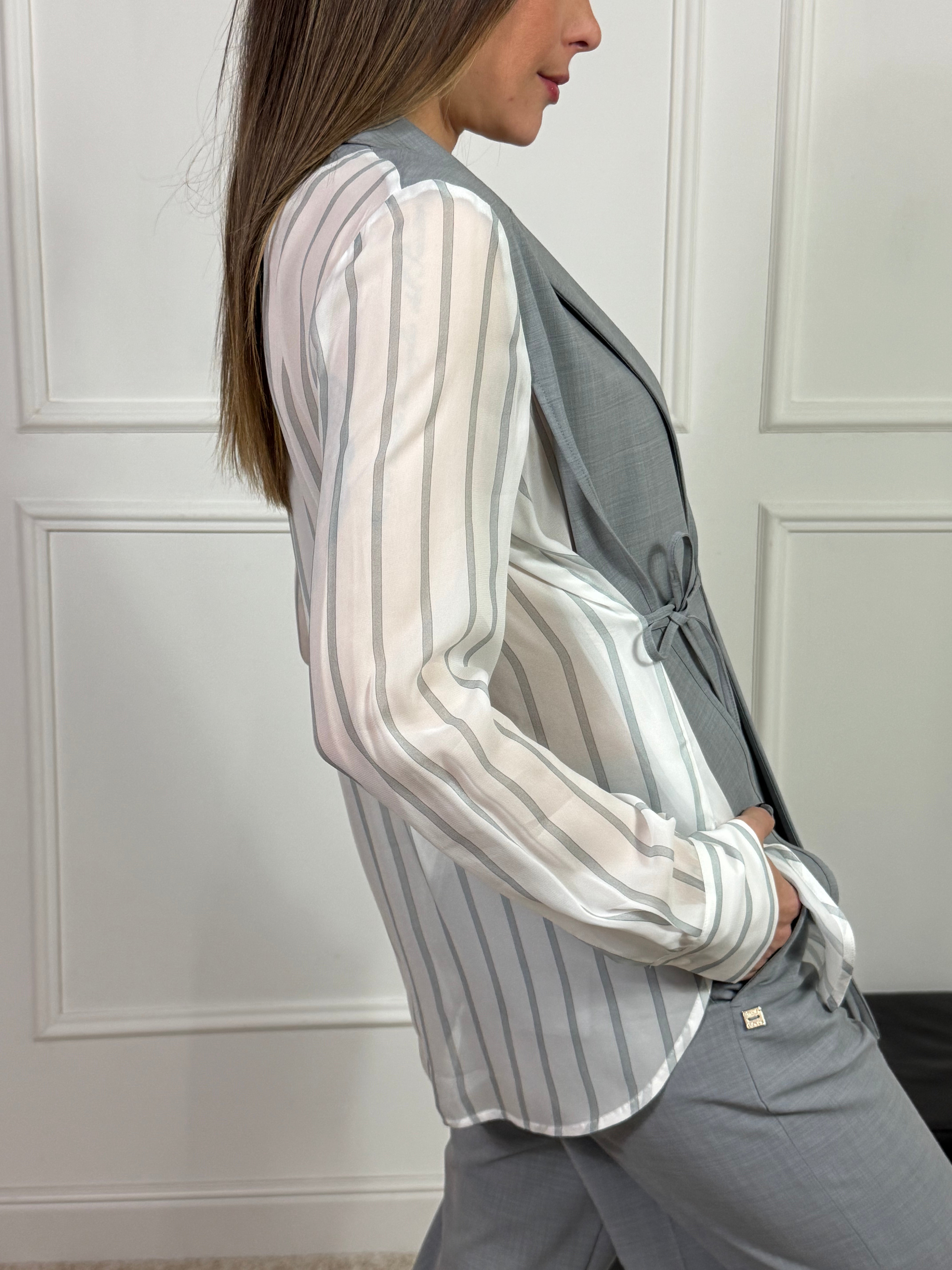 Giacca blazer con laccetto Manila Grace bimateriale - modello EMMA