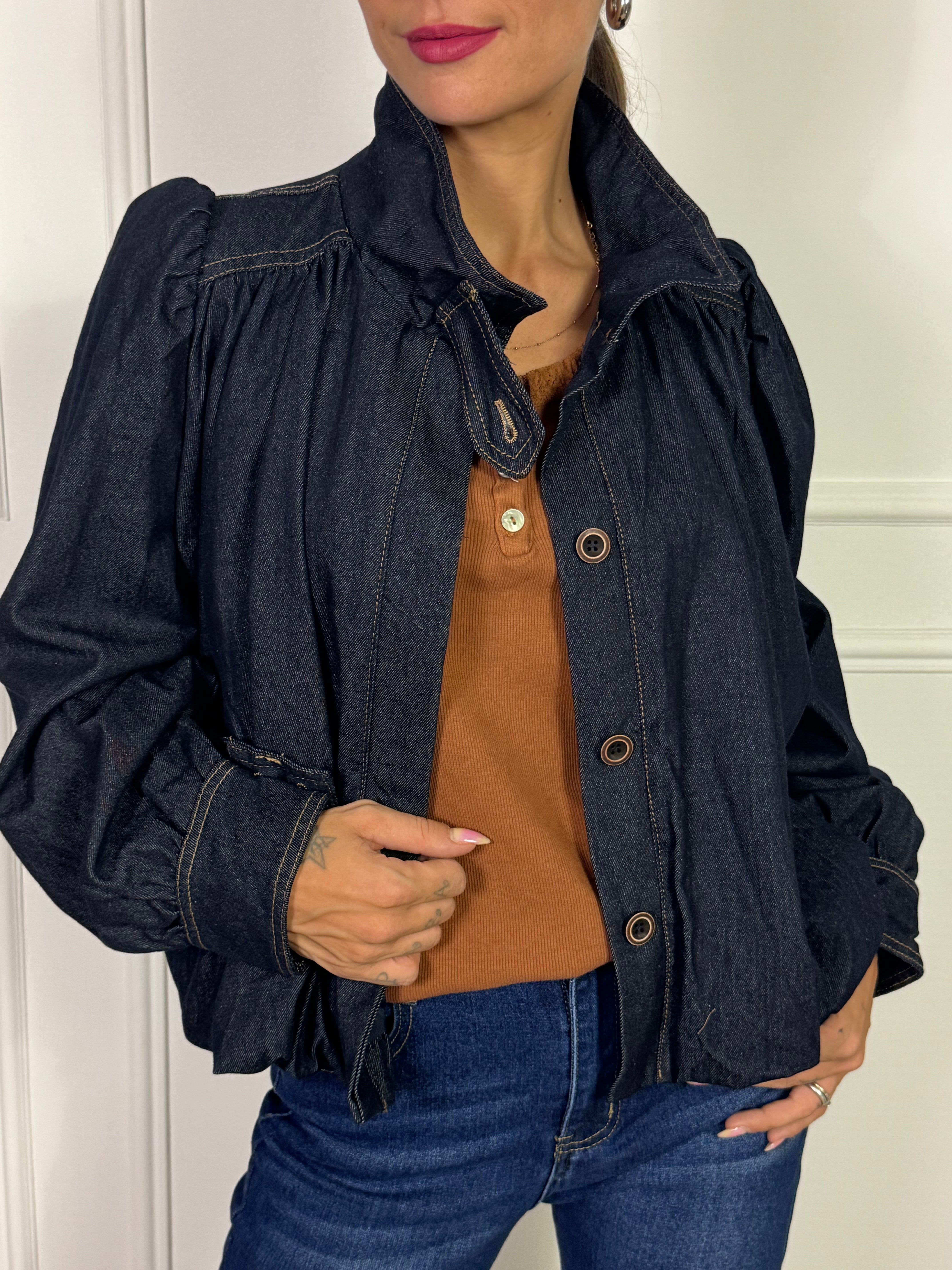 GIACCA Victoria ILMH a PALLONCINO DENIM SCURO