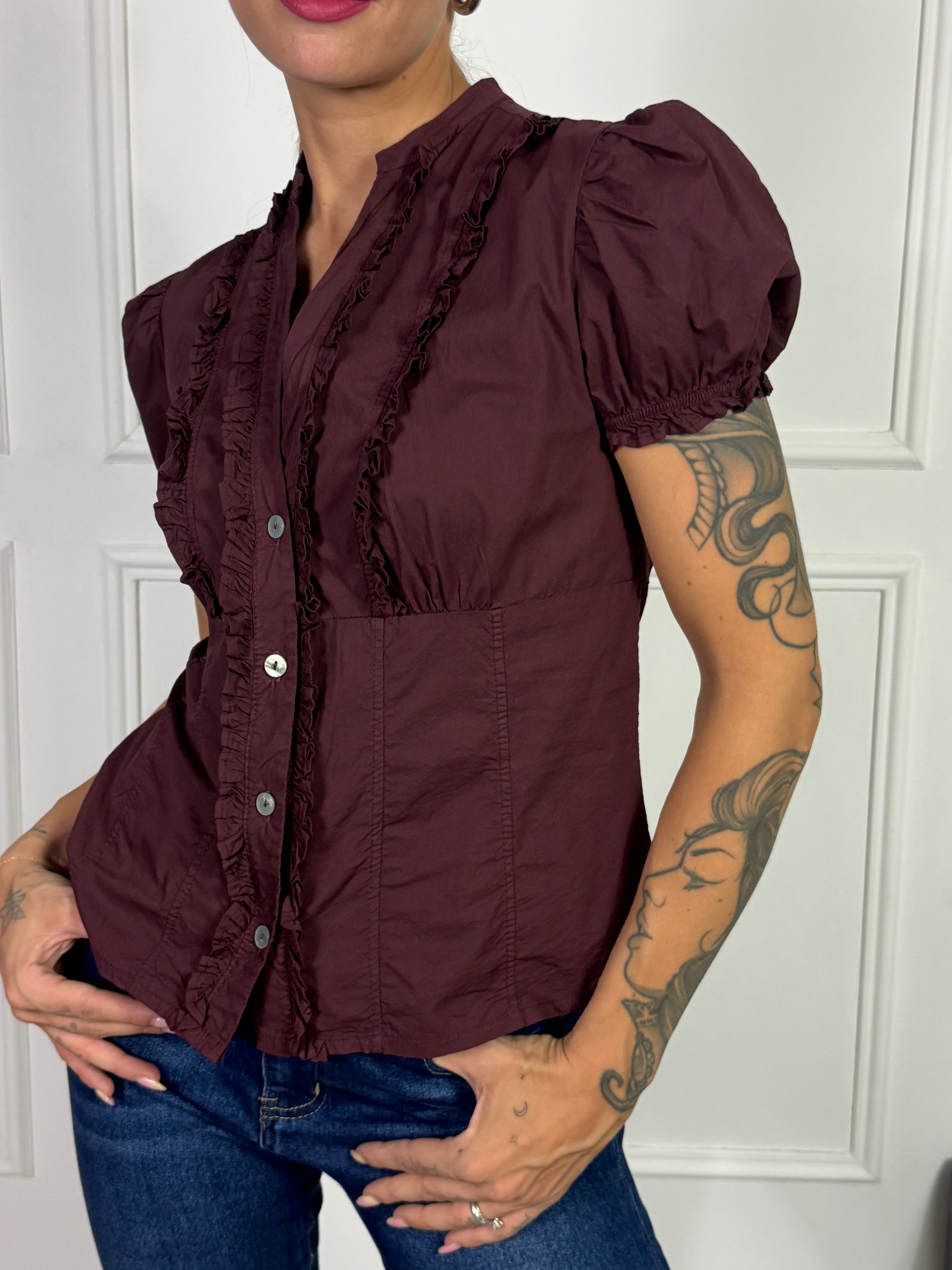 Camicia in cotone MANICA CORTA Victoria ILMH RICAMO ROUCHES