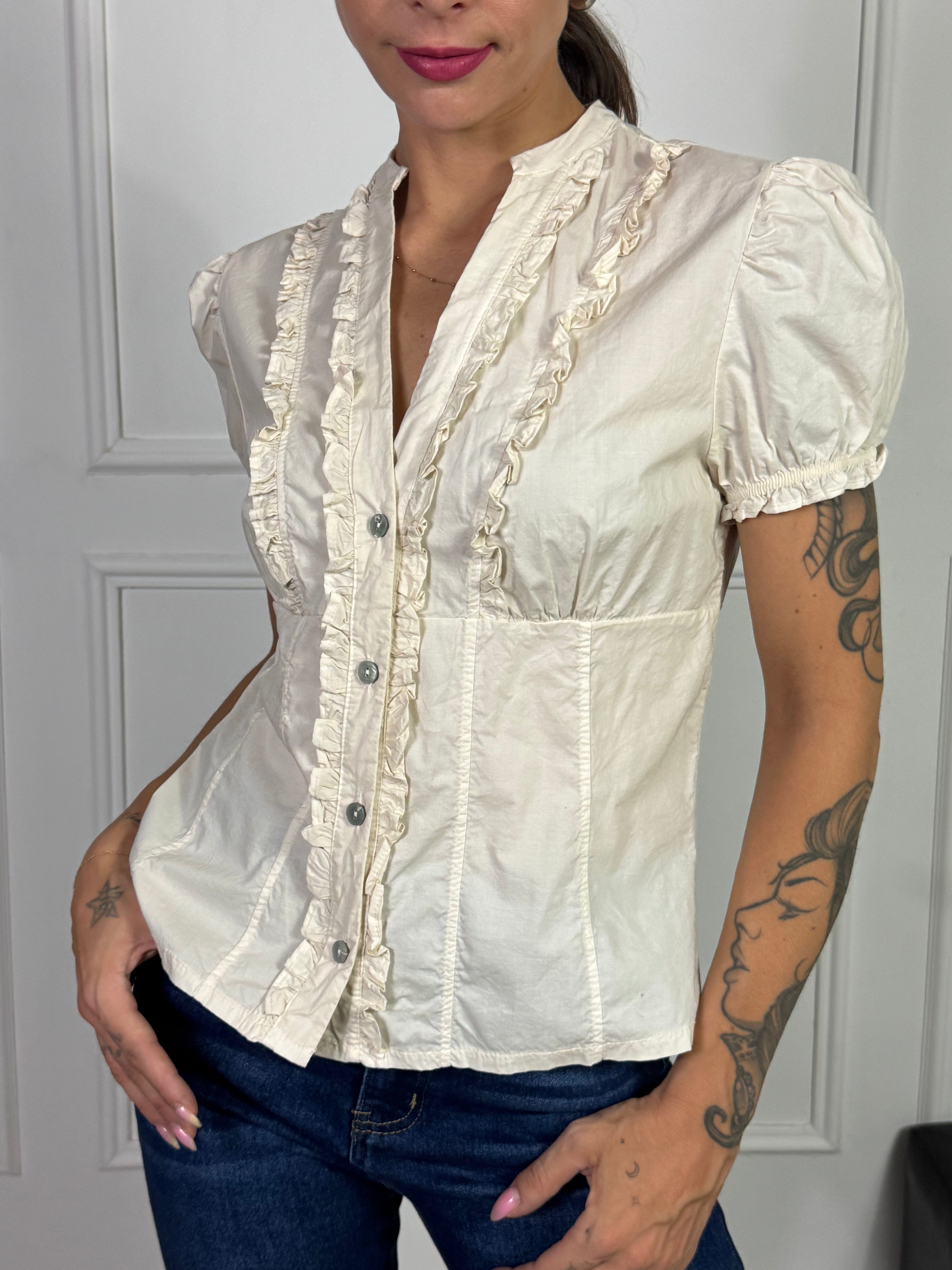 Camicia in cotone MANICA CORTA Victoria ILMH RICAMO ROUCHES