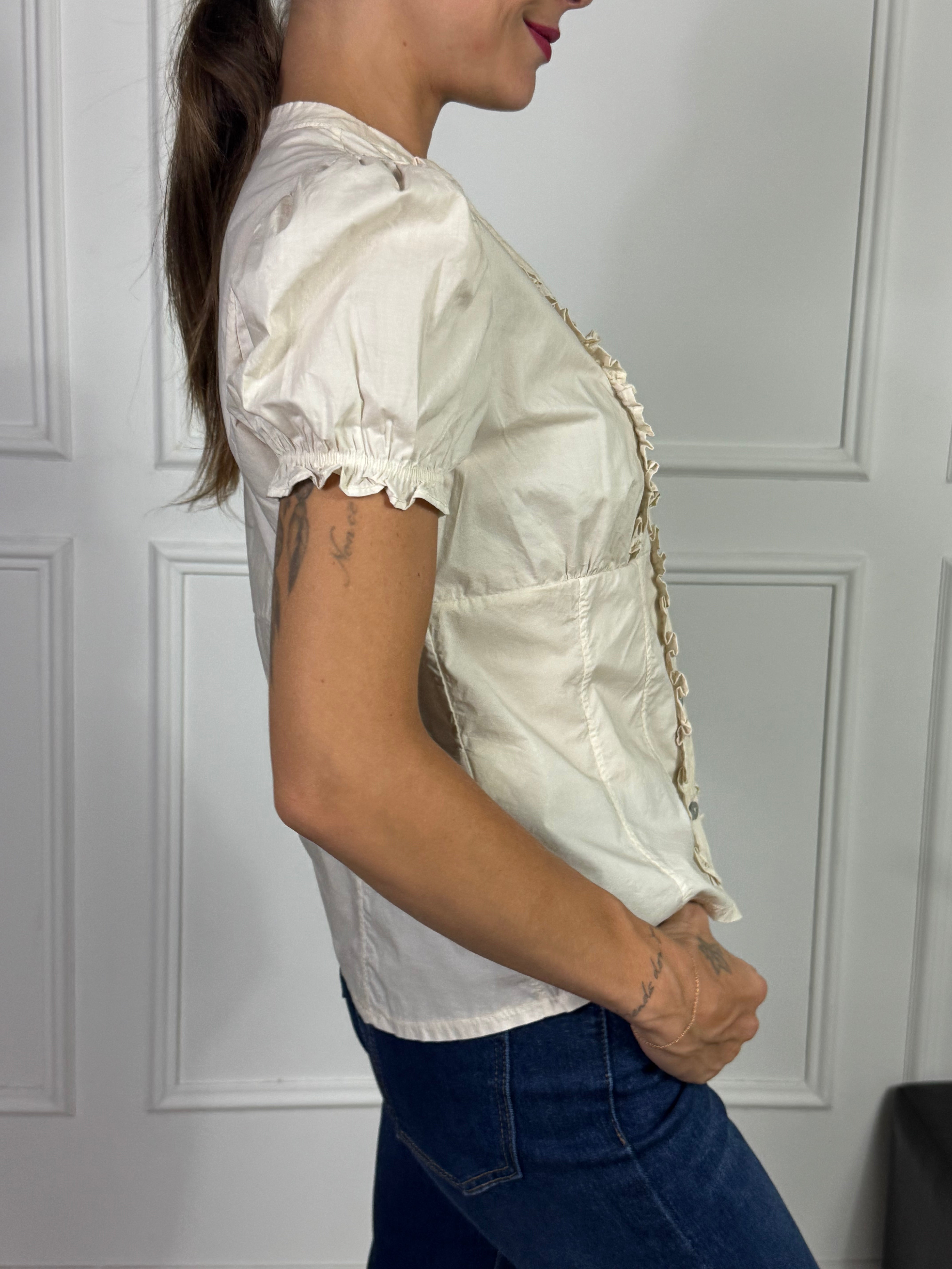 Camicia in cotone MANICA CORTA Victoria ILMH RICAMO ROUCHES