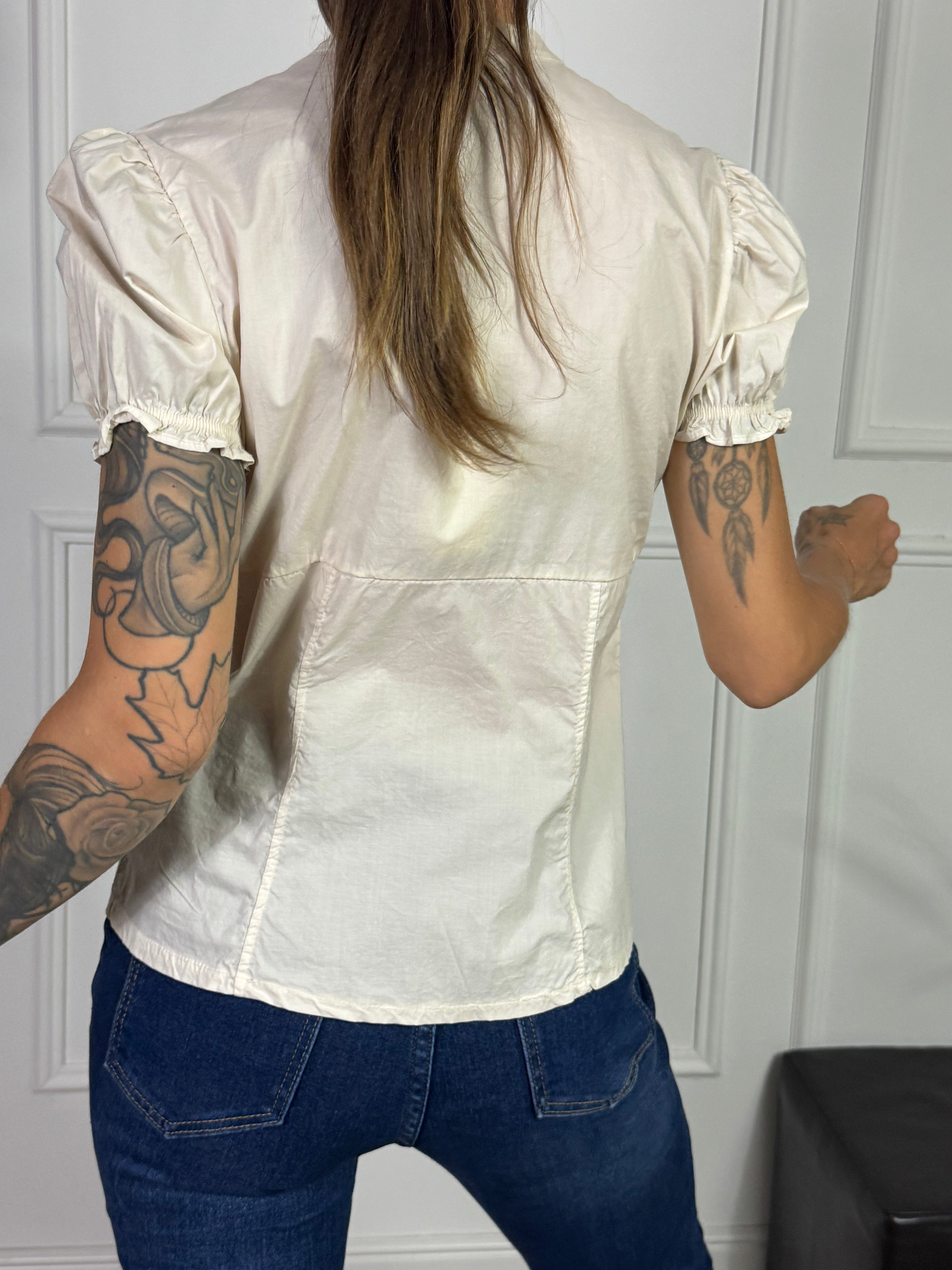 Camicia in cotone MANICA CORTA Victoria ILMH RICAMO ROUCHES
