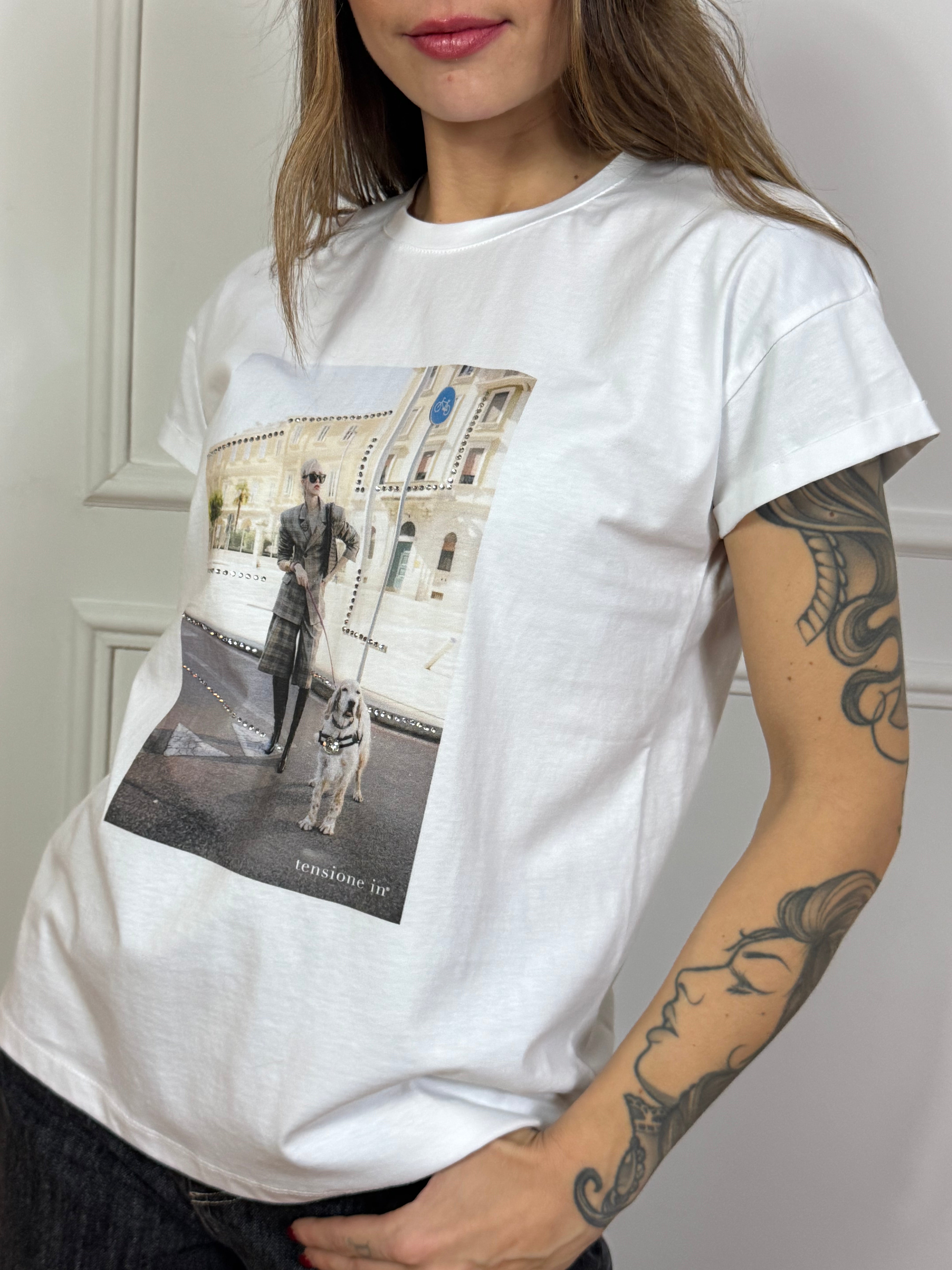 T-shirt con stampa Tensione In DONNA CON CANE