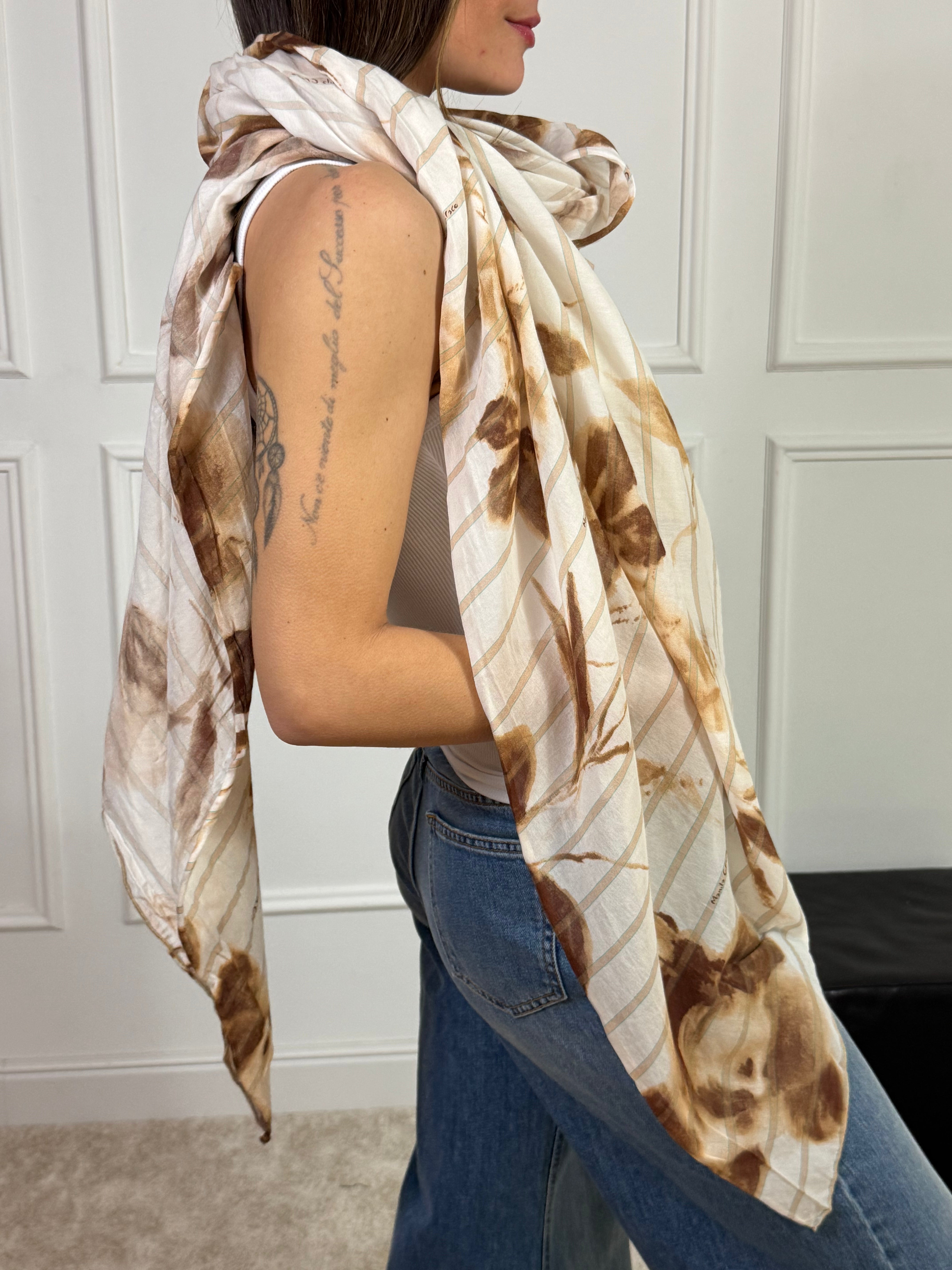Foulard Manila Grace - F621CS - fantasia FIORI SFUMATI E RIGHE