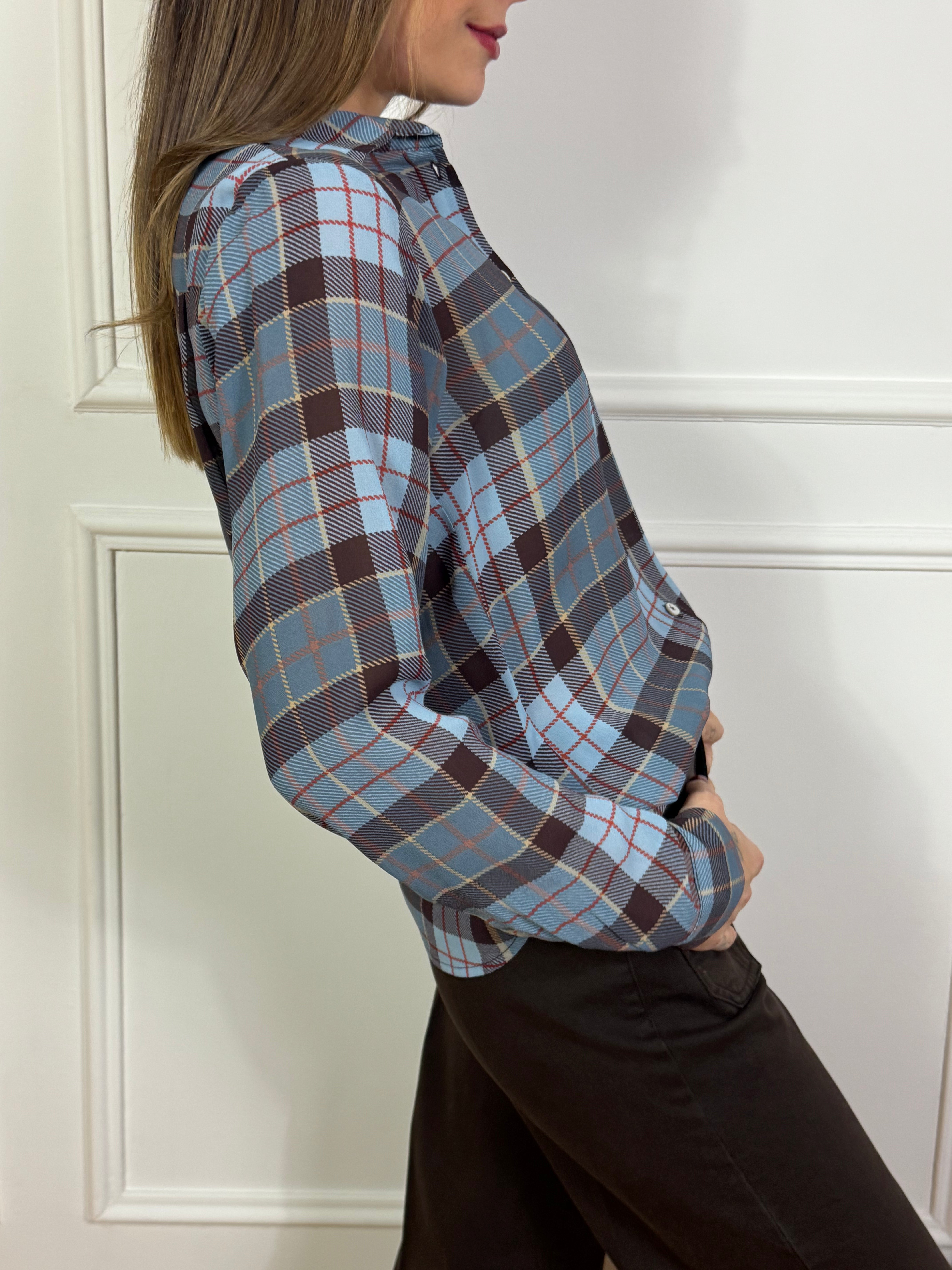 Camicia scozzese in viscosa Tensione In AZZURRO