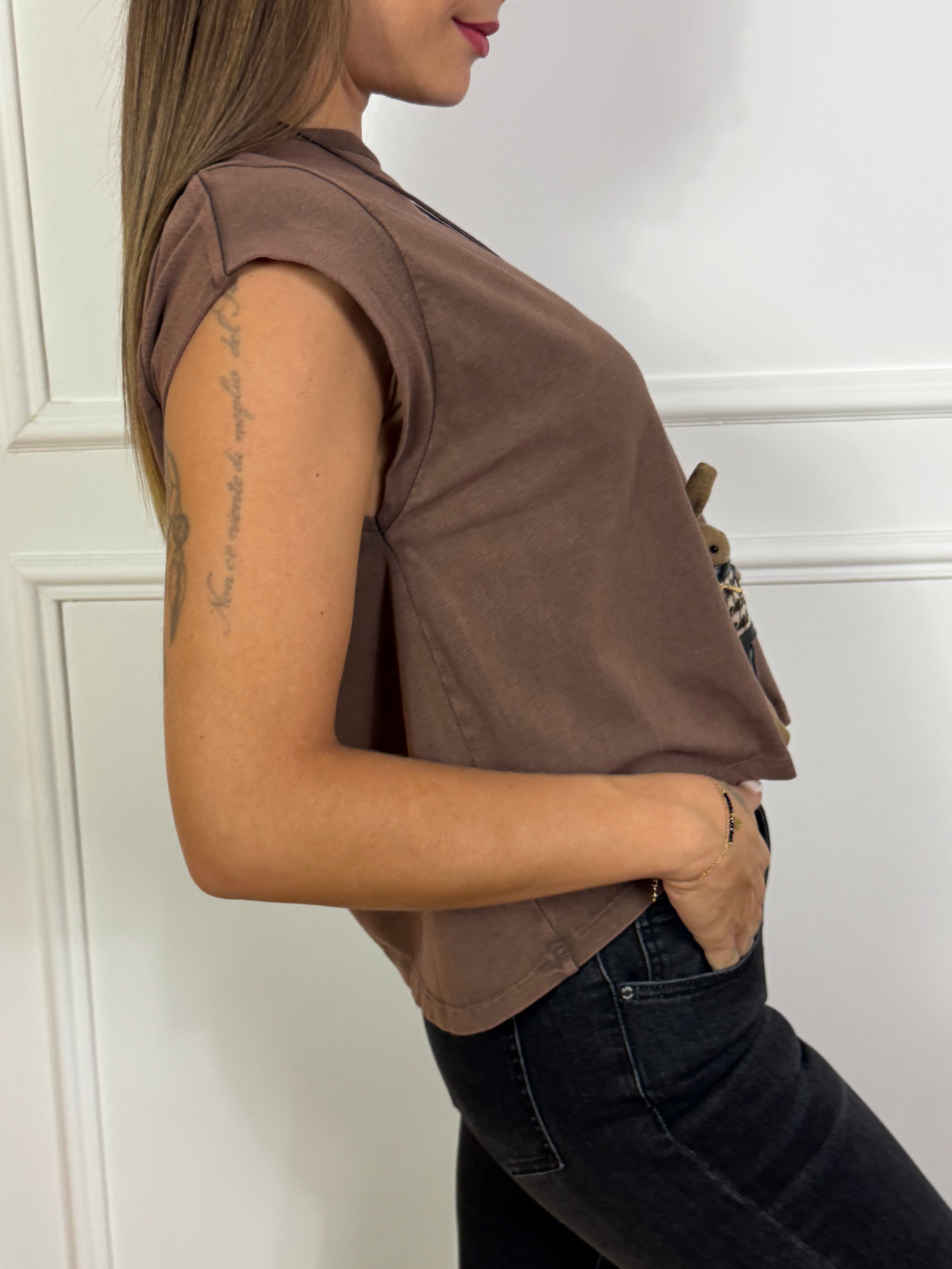 Maglia a scatoletta manica accennata Susy Mix con collana peluche